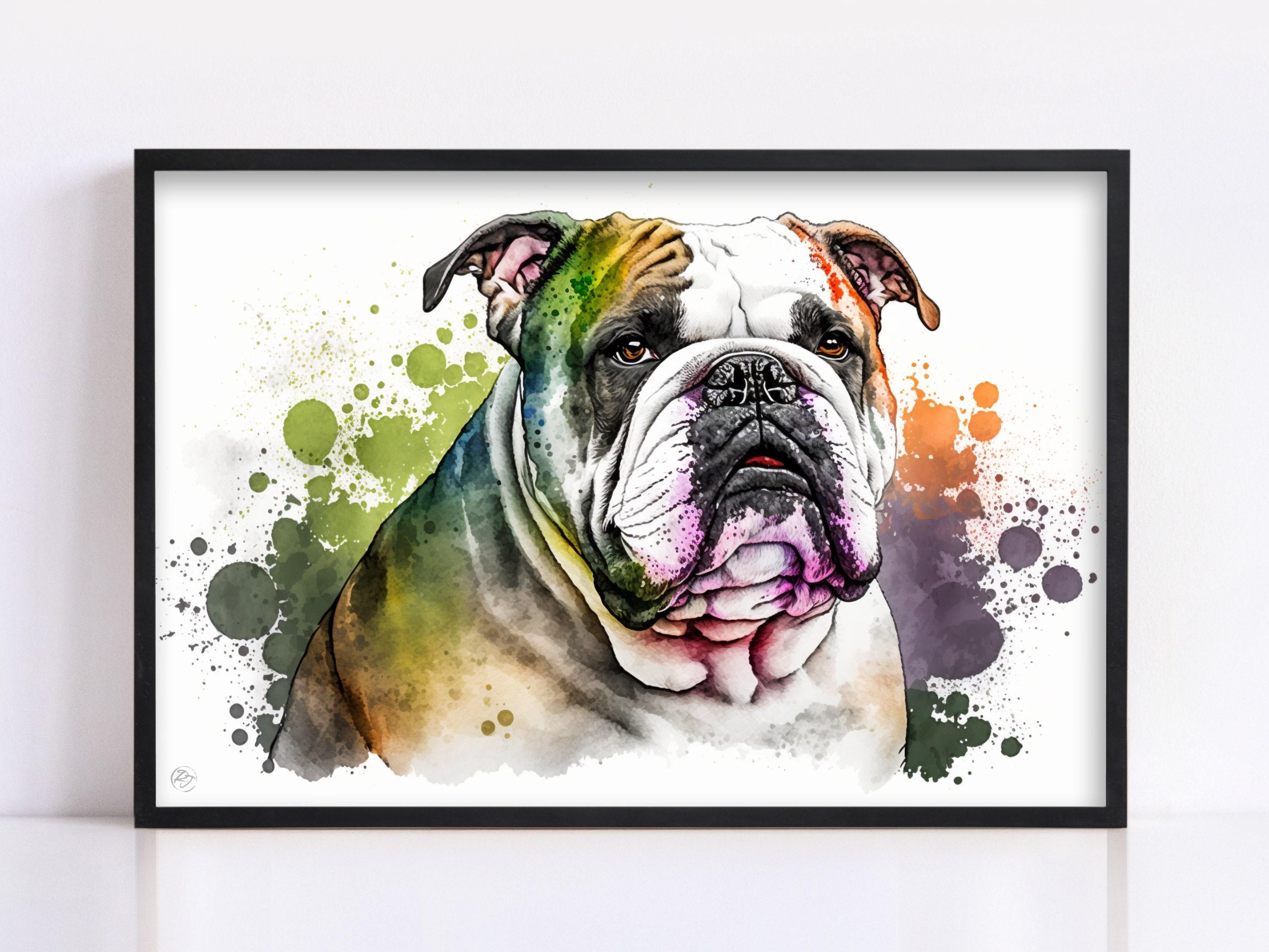 Charming Bulldog Portrait: Watercolor Wall Art Print, Giclee Print on Canvas, Artist Paper, Watercolor Paper, Available in Extra Large Sizes