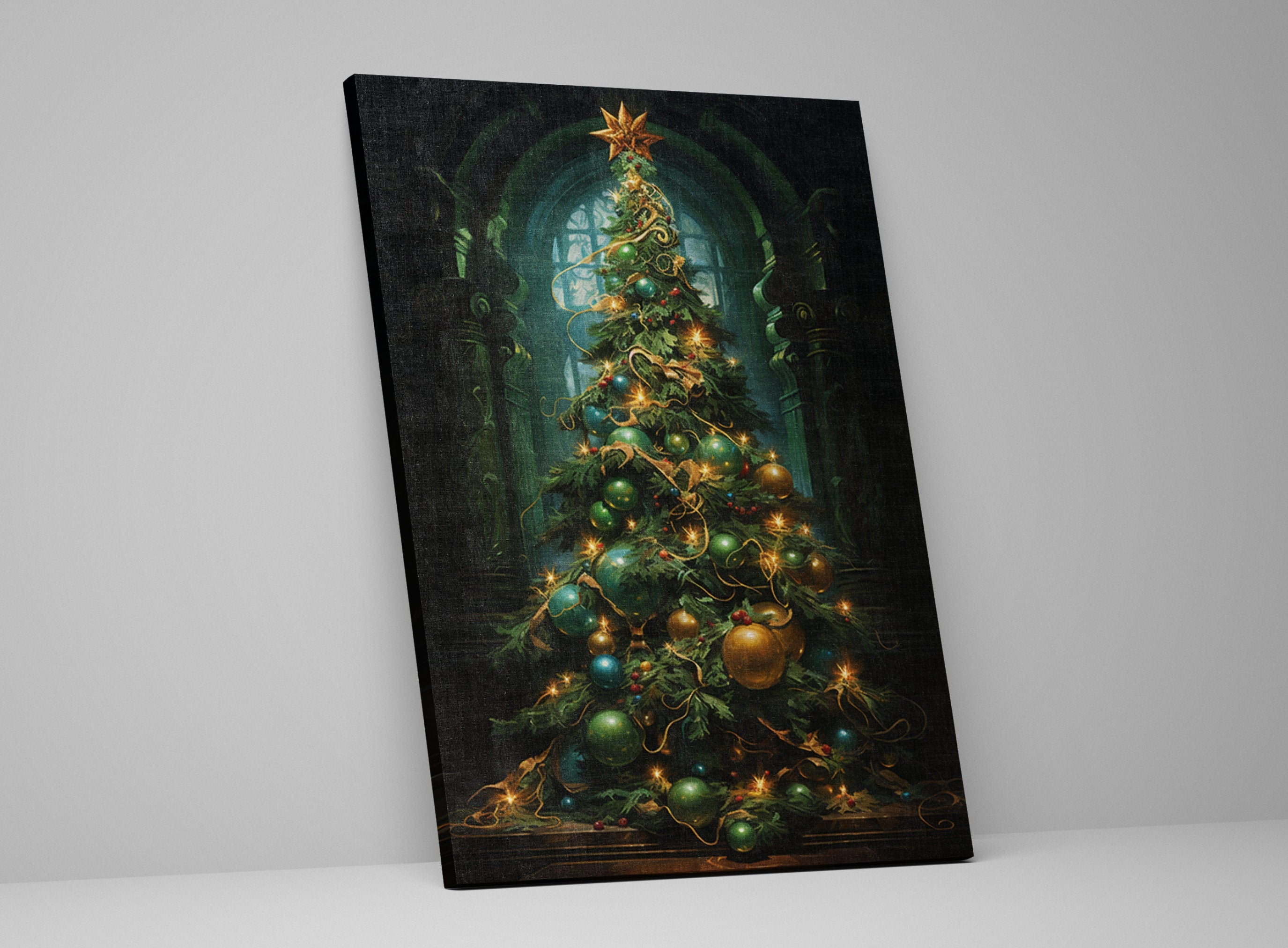 Victorian Christmas Tree Art – Elegant Holiday Artwork on Gallery Wrapped Canvas