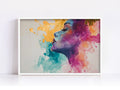 The image is a vibrant and colorful painting of a woman's face, with bold brushstrokes and splashes of color that create a dynamic and expressive portrait.