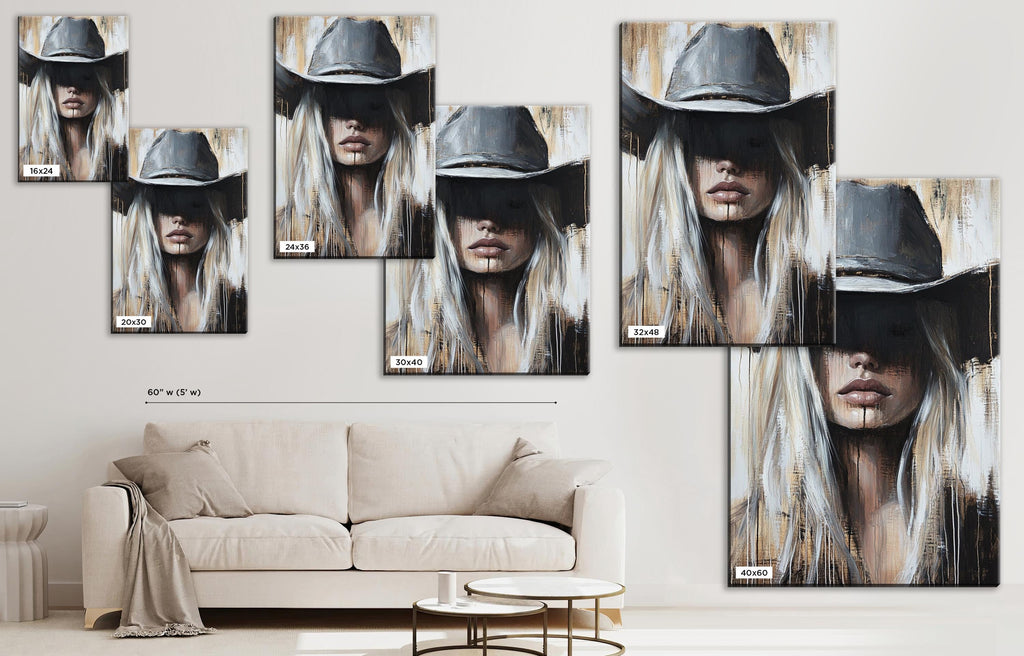 Cowgirl Wall Art - Modern Western Wall Canvas | Blonde Cowgirl Print, Gallery Wrapped Ready to Hang