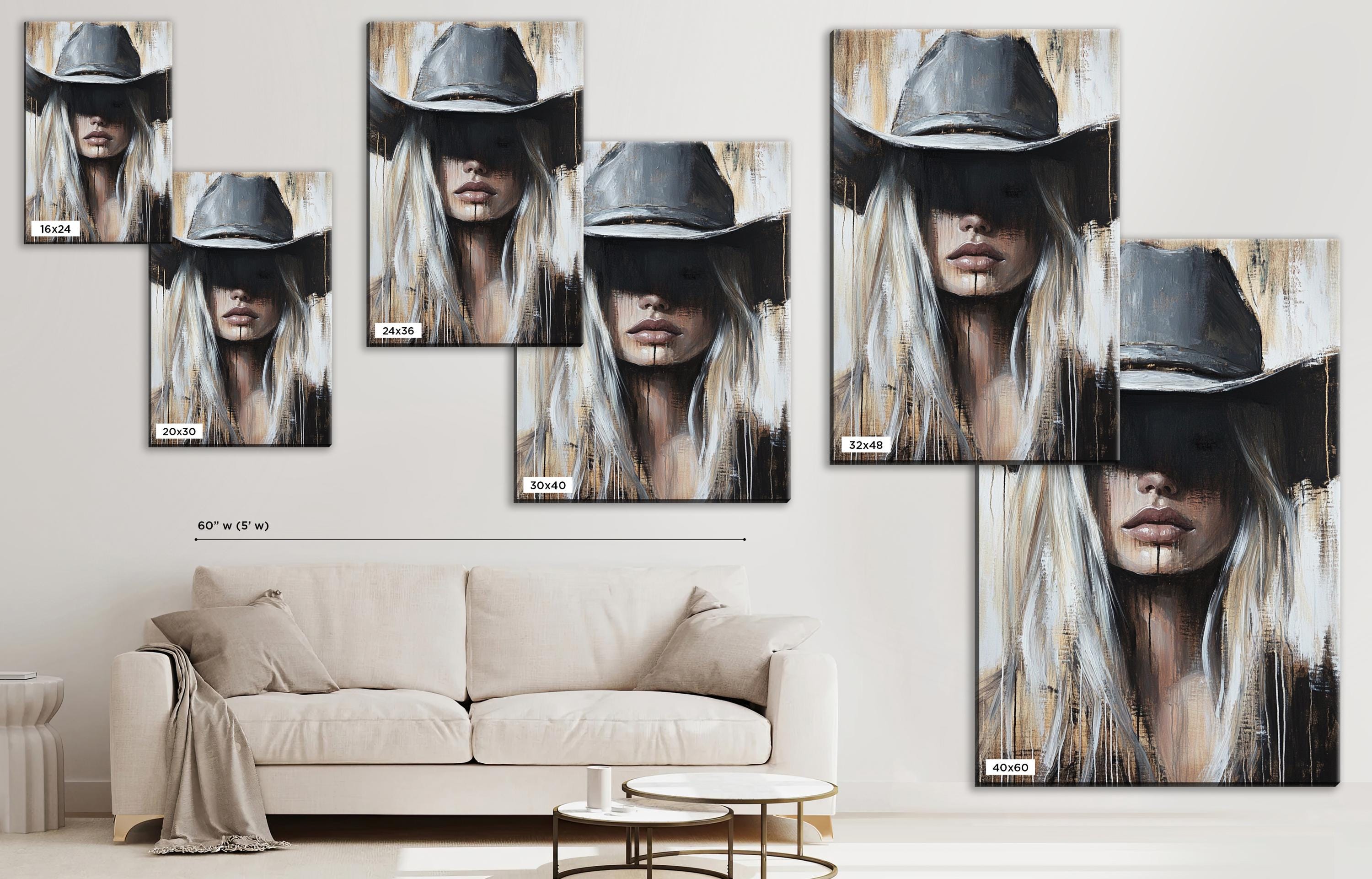 Cowgirl Wall Art - Modern Western Wall Canvas | Blonde Cowgirl Print, Gallery Wrapped Ready to Hang