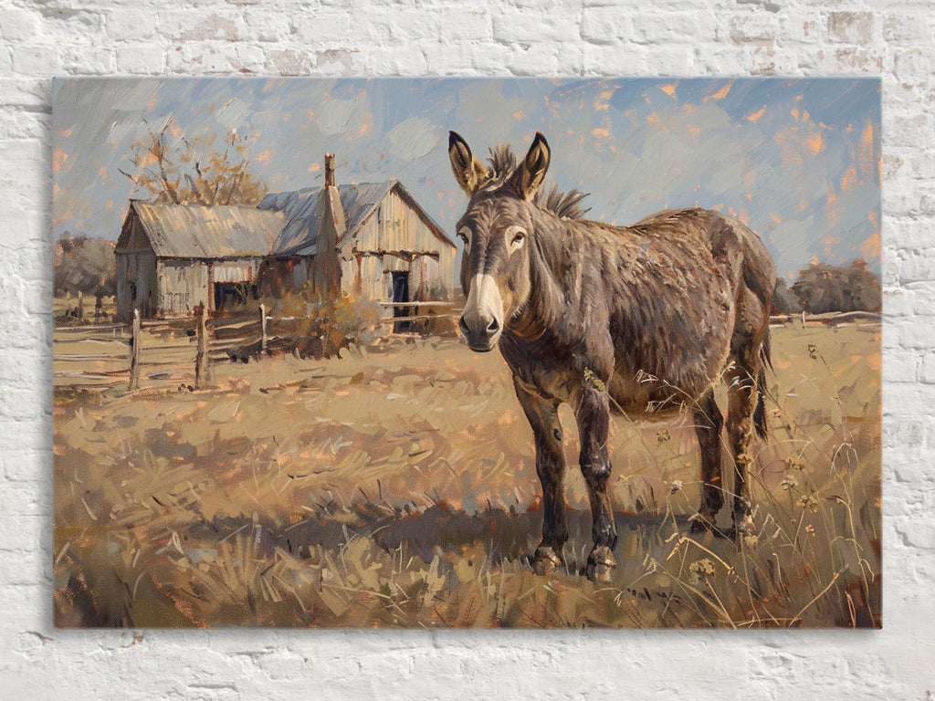 Rustic Texas Donkey Art – Large Gallery Wrapped Canvas | Western Ranch Decor