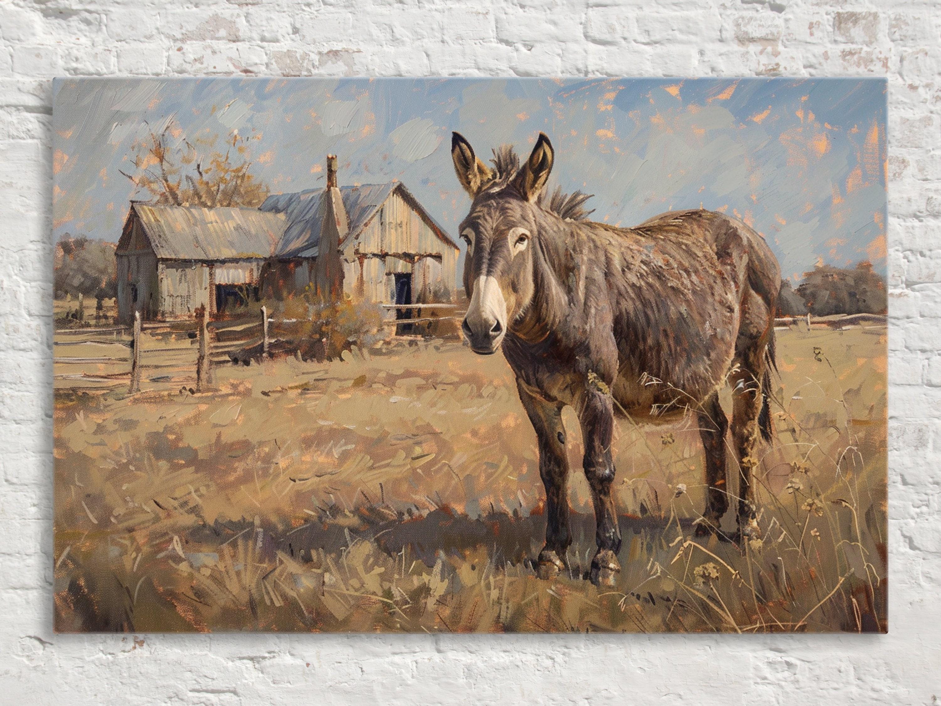 Rustic Texas Donkey Art – Large Gallery Wrapped Canvas | Western Ranch Decor