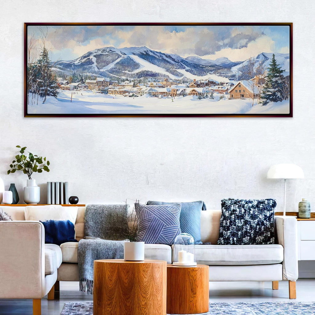 a living room with a painting on the wall