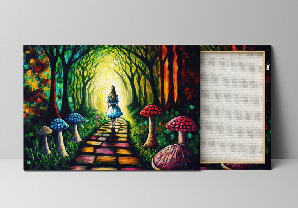 Alice Rabbit Hole Art | Colorful Fantasy Painting on Wooden Frame Canvas Print
