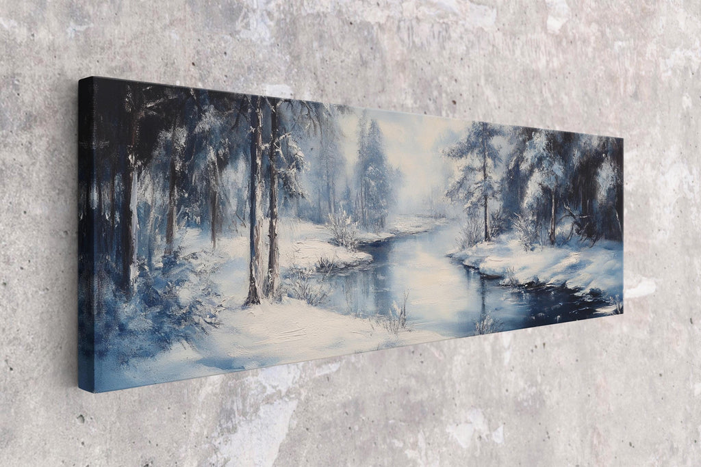 a painting of a winter scene on a wall