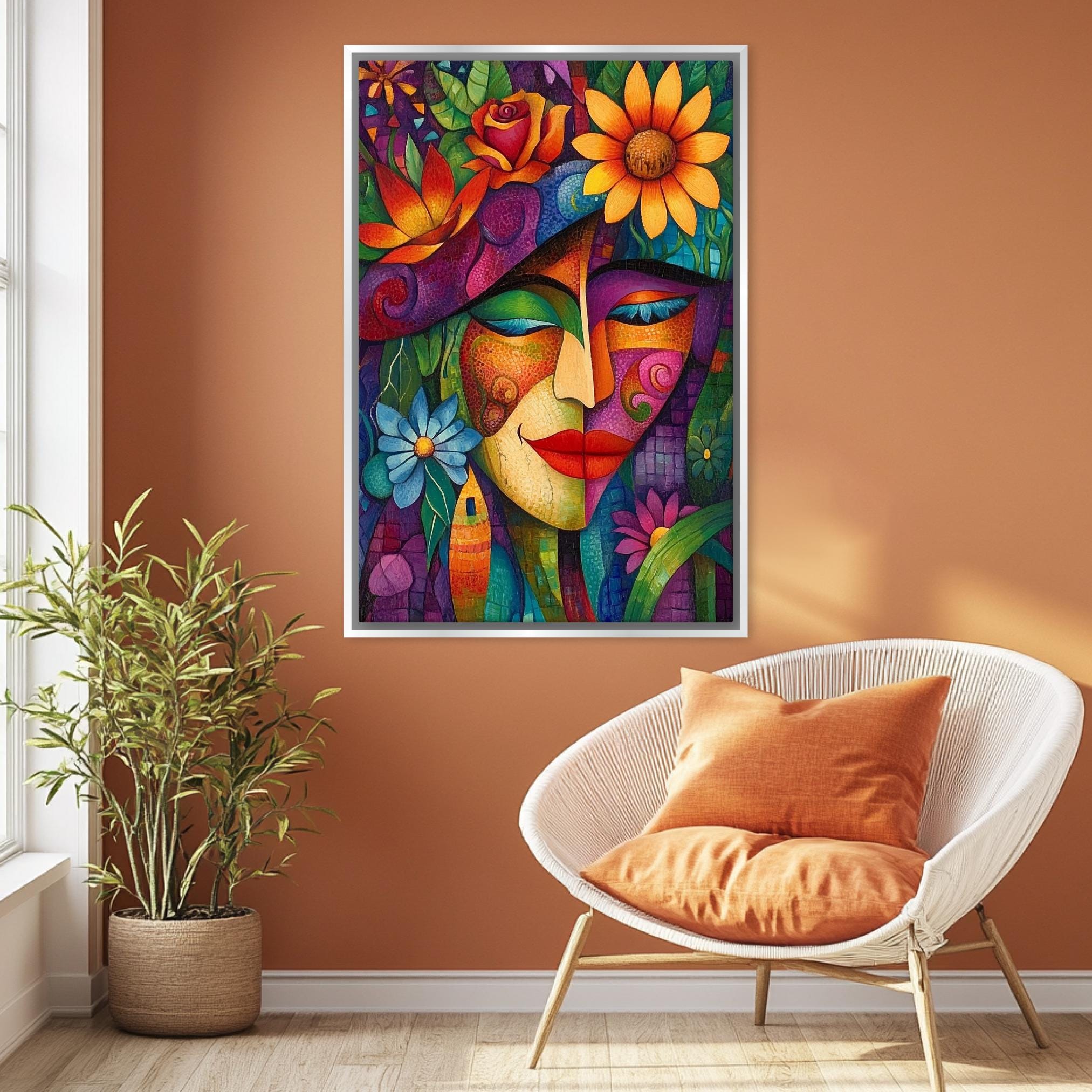 a painting of a woman's face surrounded by flowers