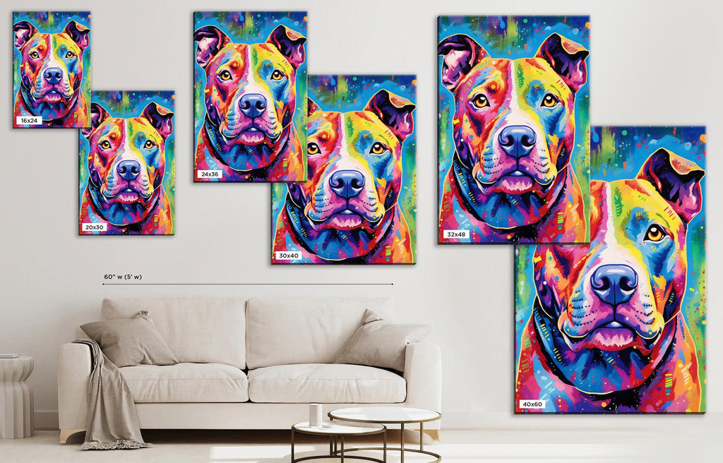 Pitbull Canvas Print – Large Dog Portrait on Artist Grade Canvas with Real Wood Frame
