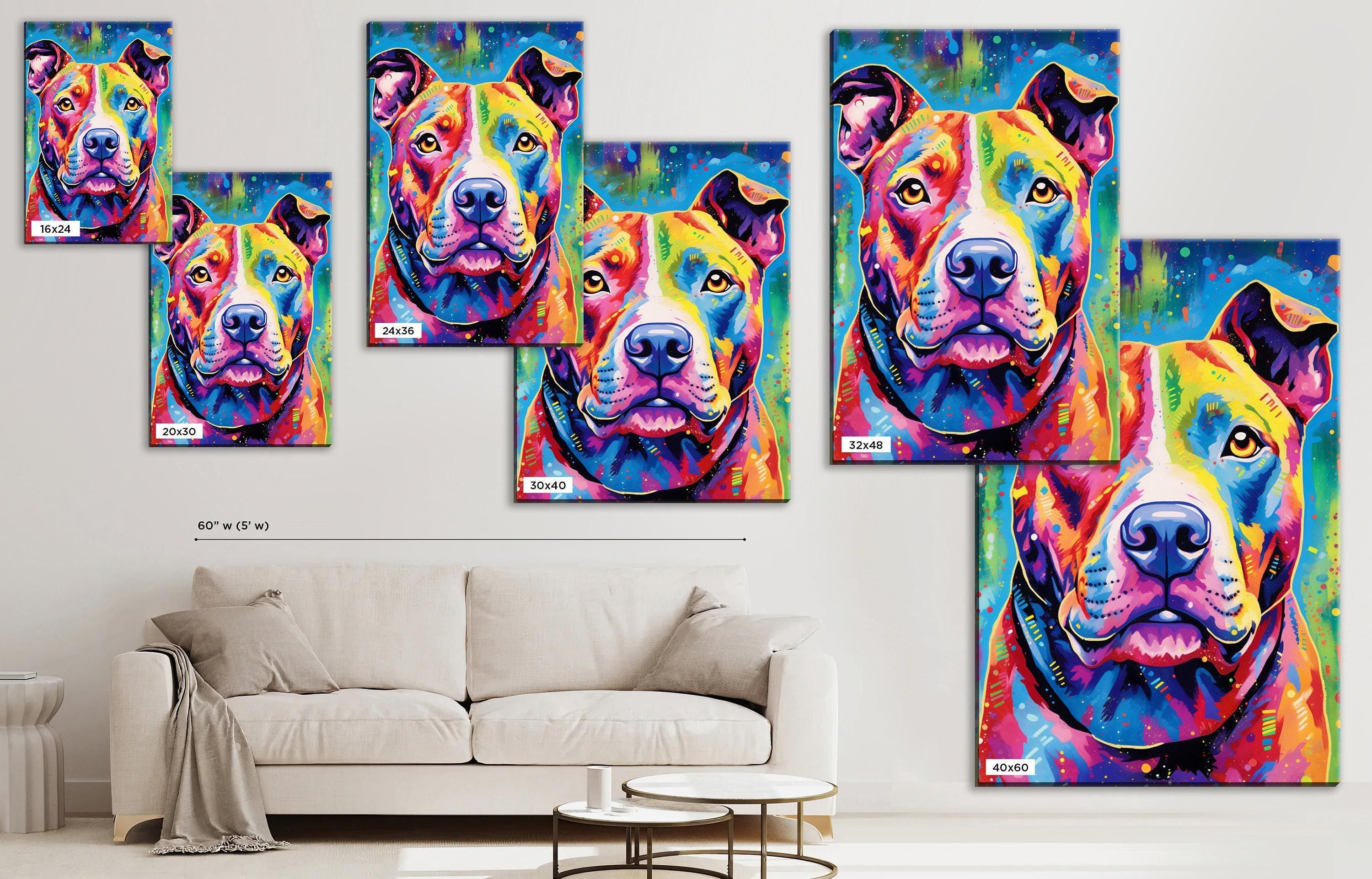 Pitbull Canvas Print – Large Dog Portrait on Artist Grade Canvas with Real Wood Frame