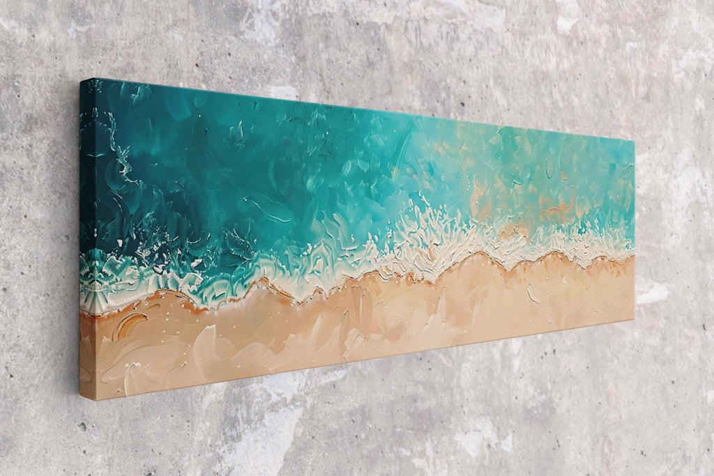 a painting on a wall of a beach