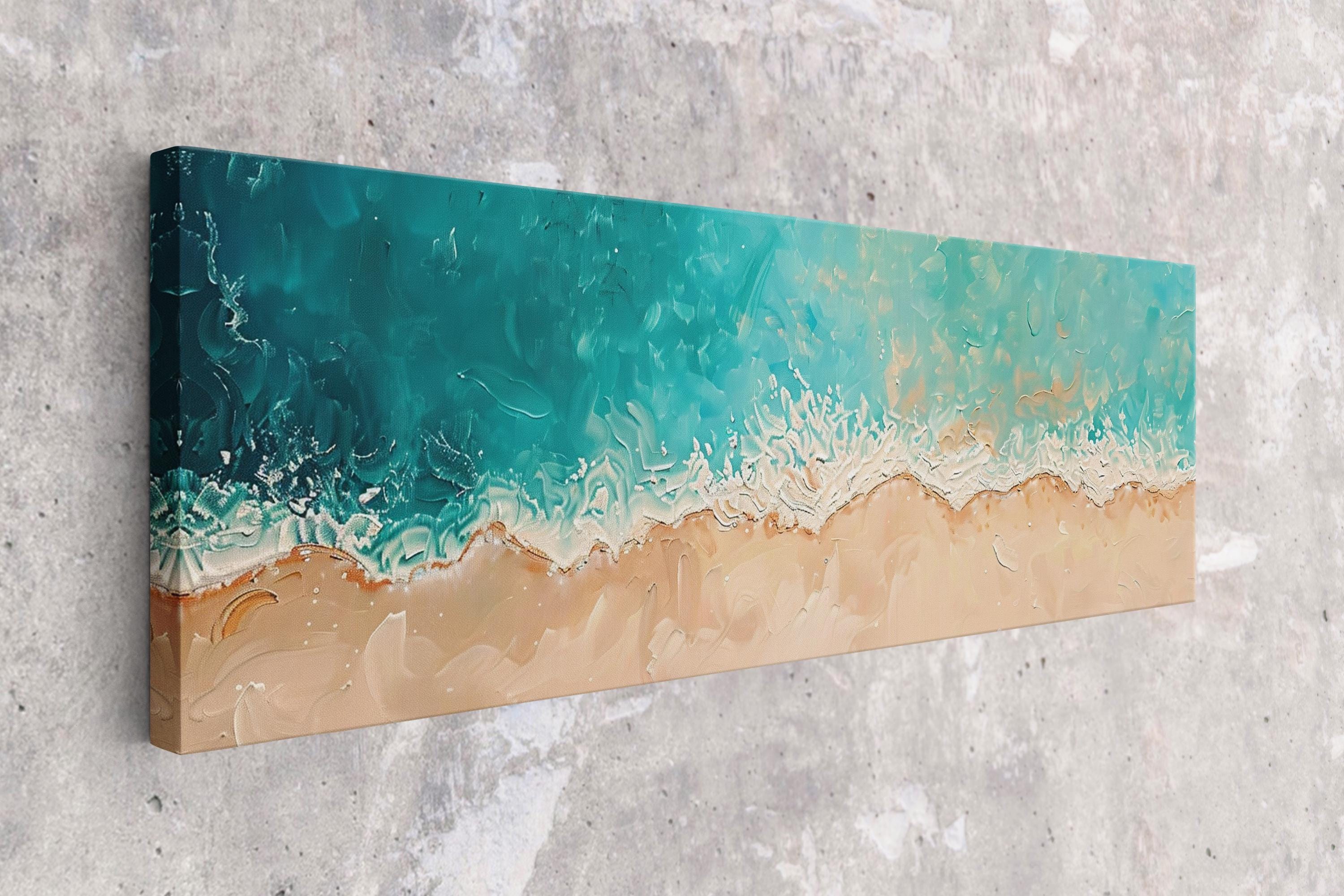 a painting on a wall of a beach