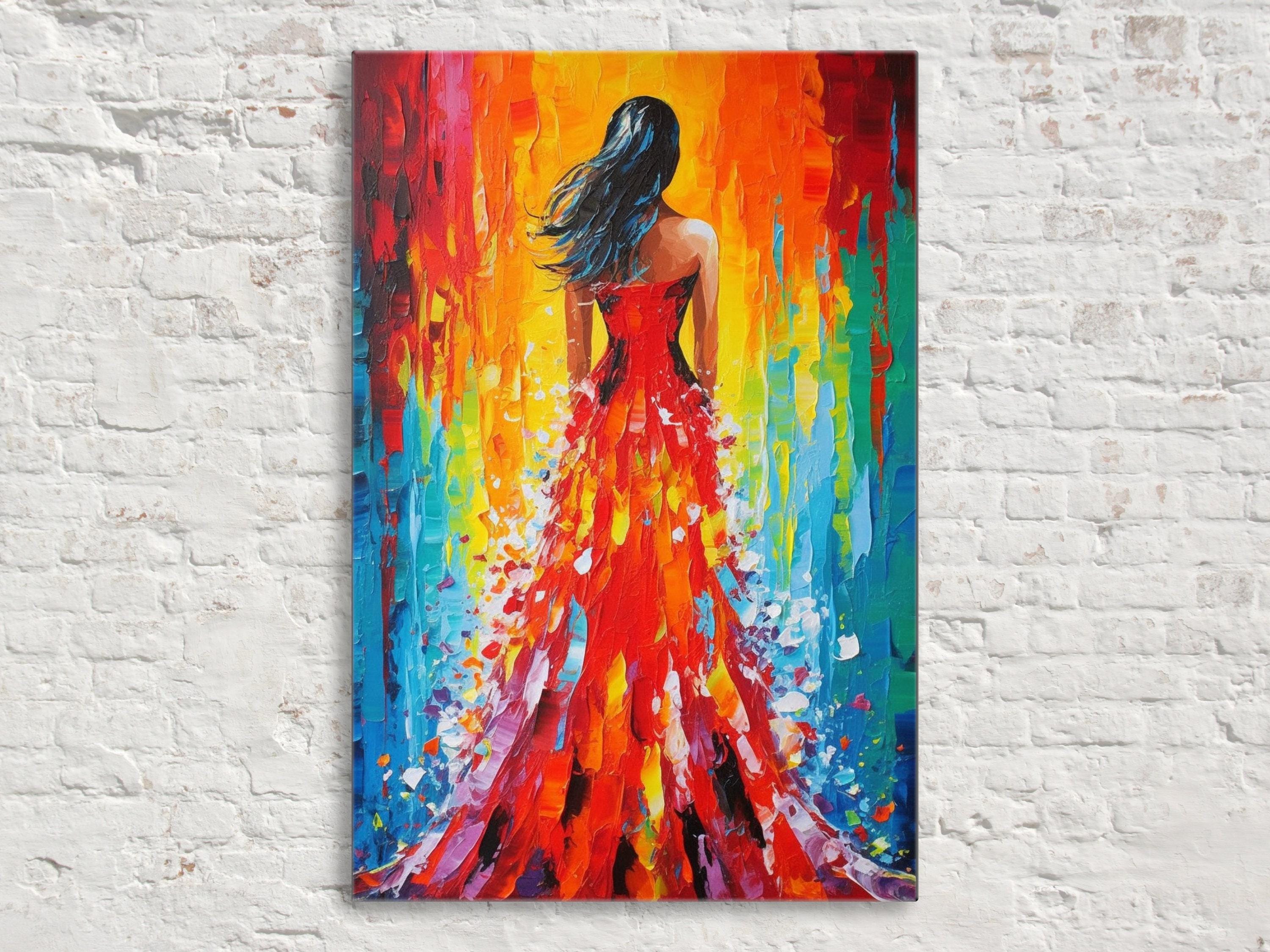 Red Dress Canvas Art - Large Woman Oil Painting Reproduction | Gallery Ready, Feminine Charm
