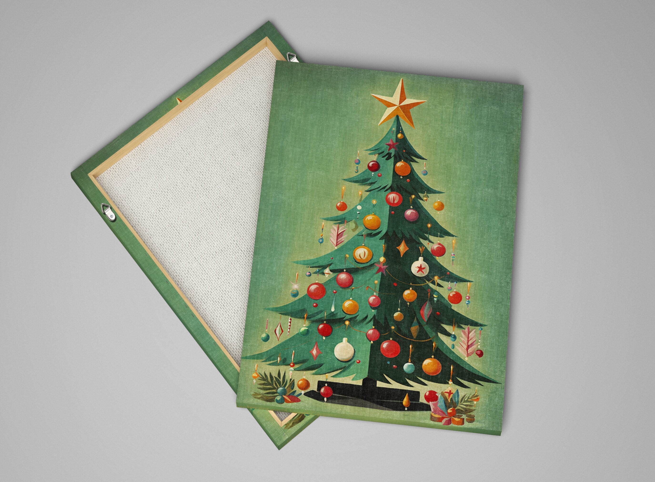 Mid-Century Modern Art - Christmas Tree Art Print on Gallery Wrapped Canvas, Extra Large