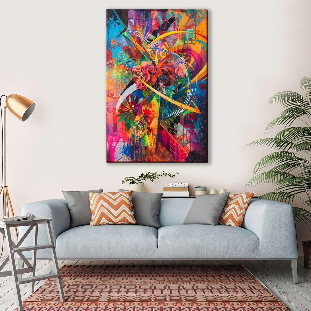 Retro Futurism Wall Art – Cosmic Retro Decor on Extra Large Gallery Wrapped Canvas