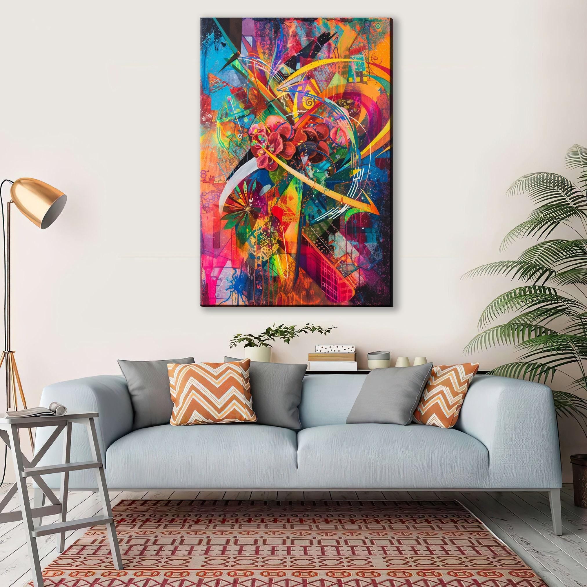 Retro Futurism Wall Art – Cosmic Retro Decor on Extra Large Gallery Wrapped Canvas