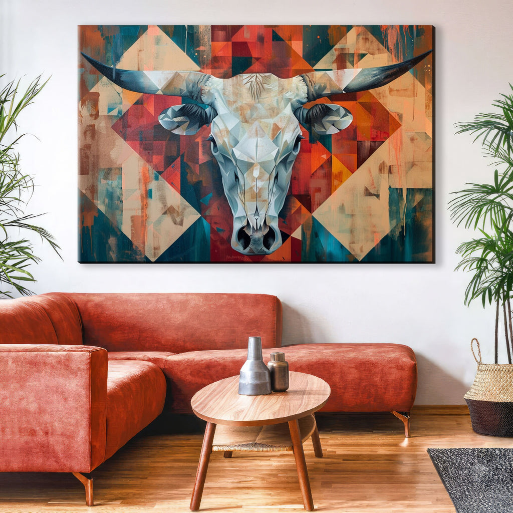 Cow Skull Wall Decor – Modern Large Canvas Art | Gallery Wrapped Canvas Print