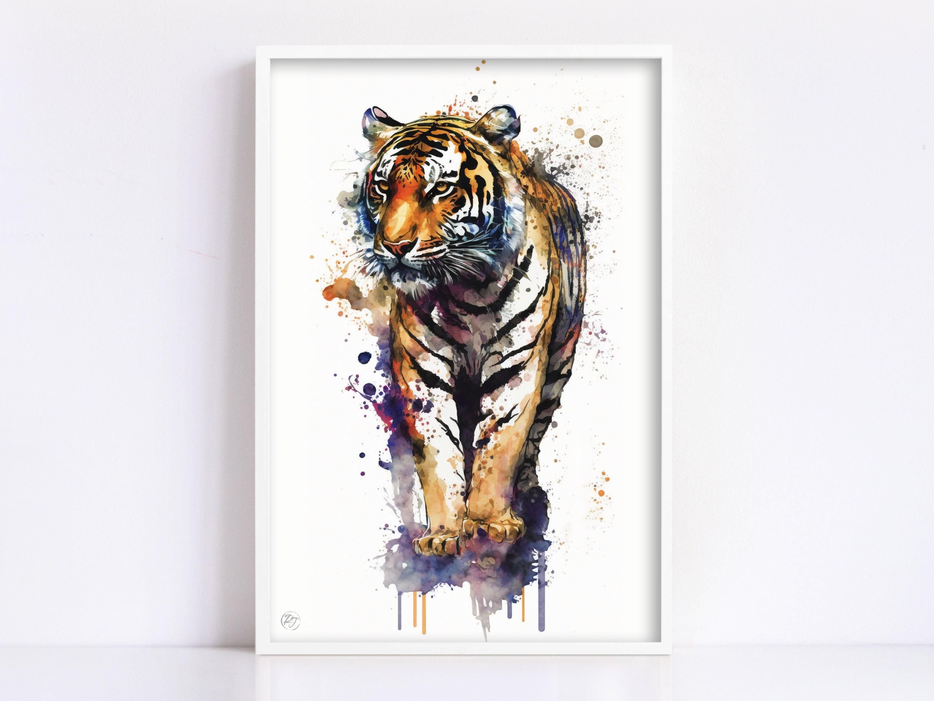 Majestic Tiger: Watercolor Tiger Wall Art Print, Giclee Print on Canvas, Artist Paper, Watercolor Paper, Available in Extra Large Sizes