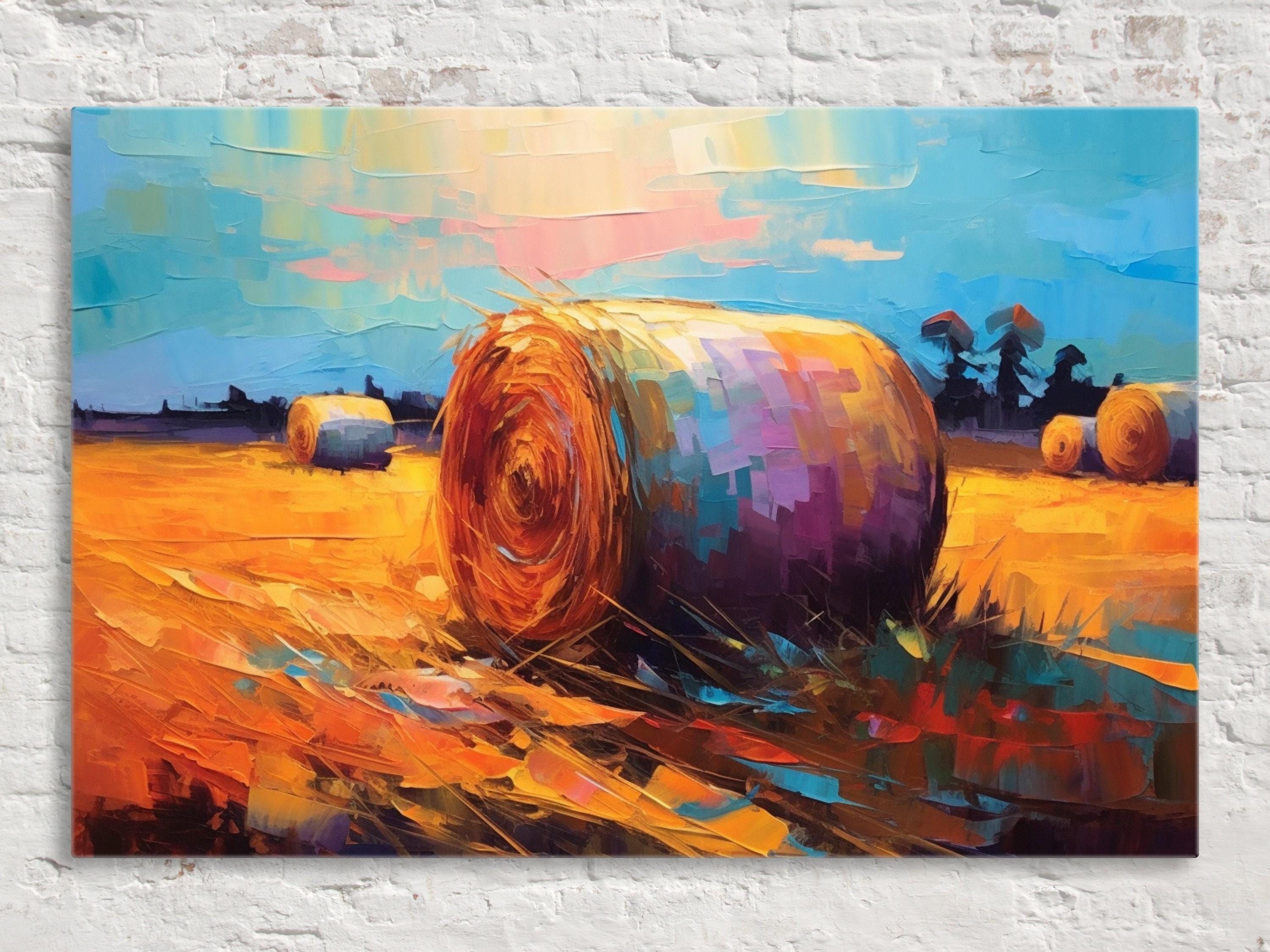 Hayfield Farm Landscape Art - Autumn Harvest Canvas | Large Rustic Wall Decor