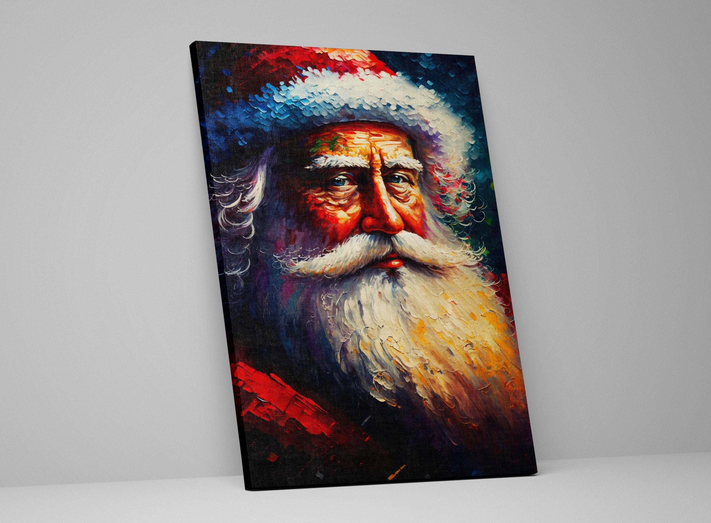 Christmas Canvas Print - Santa Claus Painting With Wooden Frame & Scratch Resistant Coating