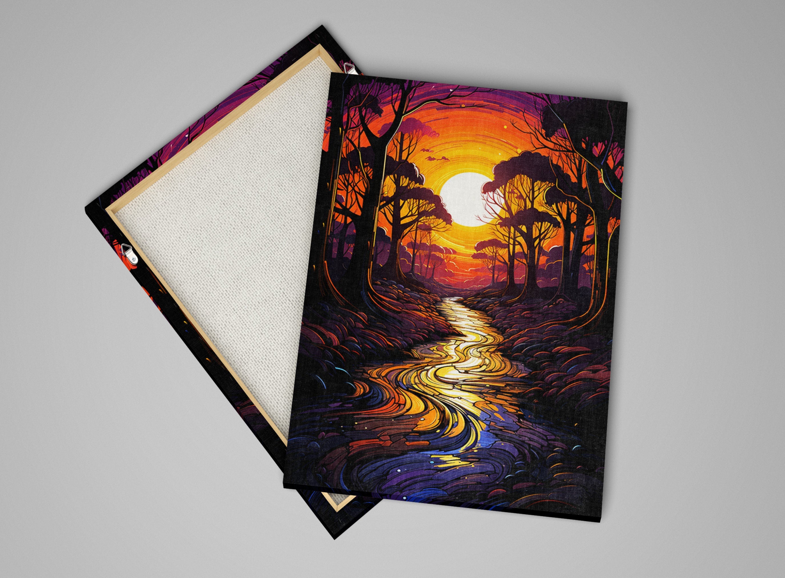 African River Canvas | Jungle Sunrise Forest - Gallery Wrapped Large Canvas Art