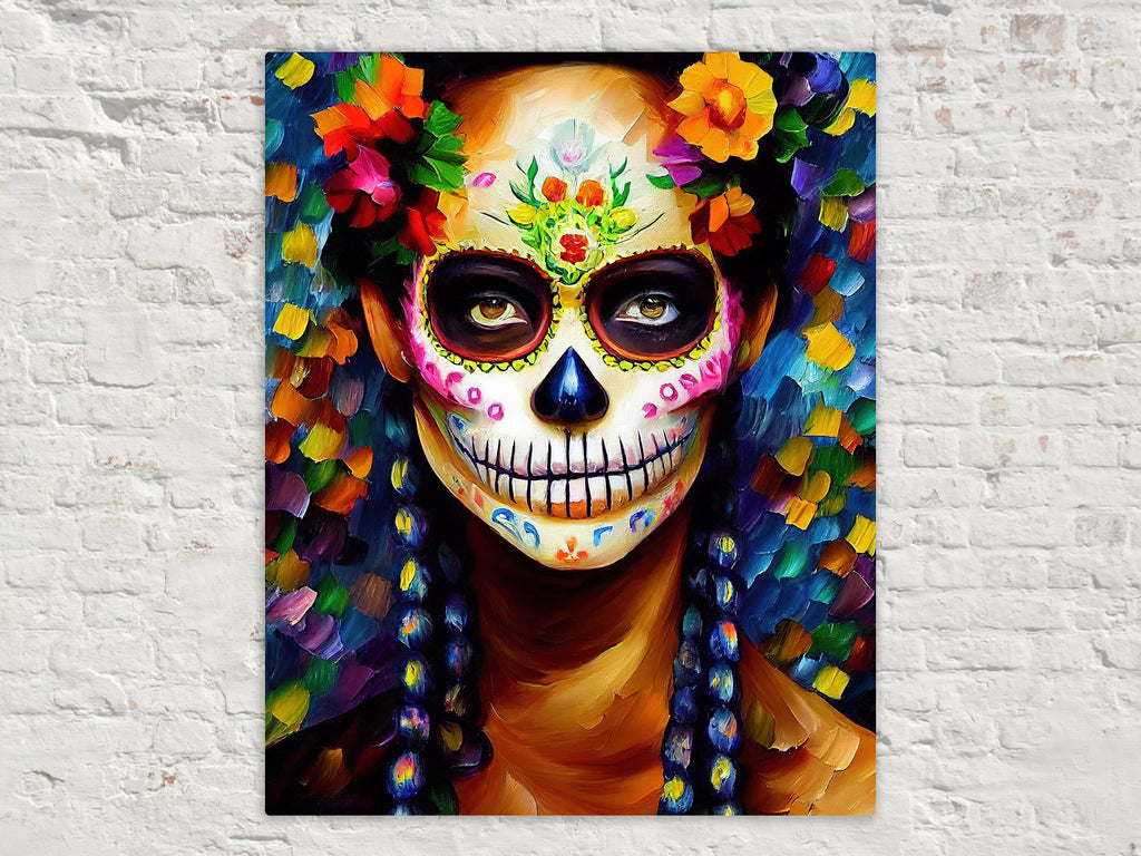 Sugar Skull Wall Art - Dia De Los Muertos Art Canvas Featuring Colorful Skull Print
