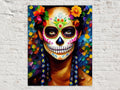 Sugar Skull Wall Art - Dia De Los Muertos Art Canvas Featuring Colorful Skull Print