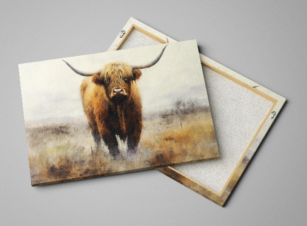 Highland Cow Wall Art – Extra Large Canvas | Rustic Farmhouse Decor Print