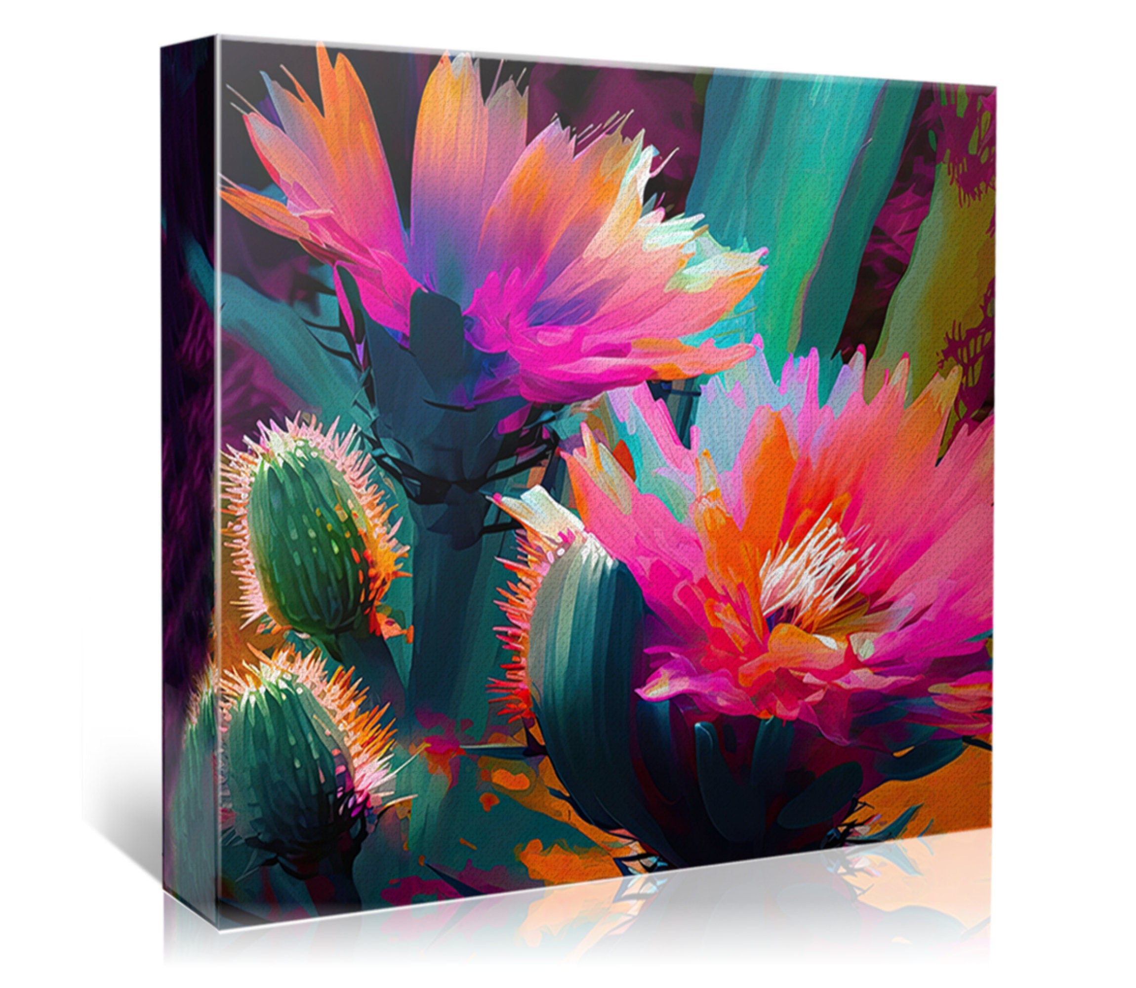 Desert Cactus Art – Pink Saguaro Flower Giclée Print on Gallery Wrapped Canvas