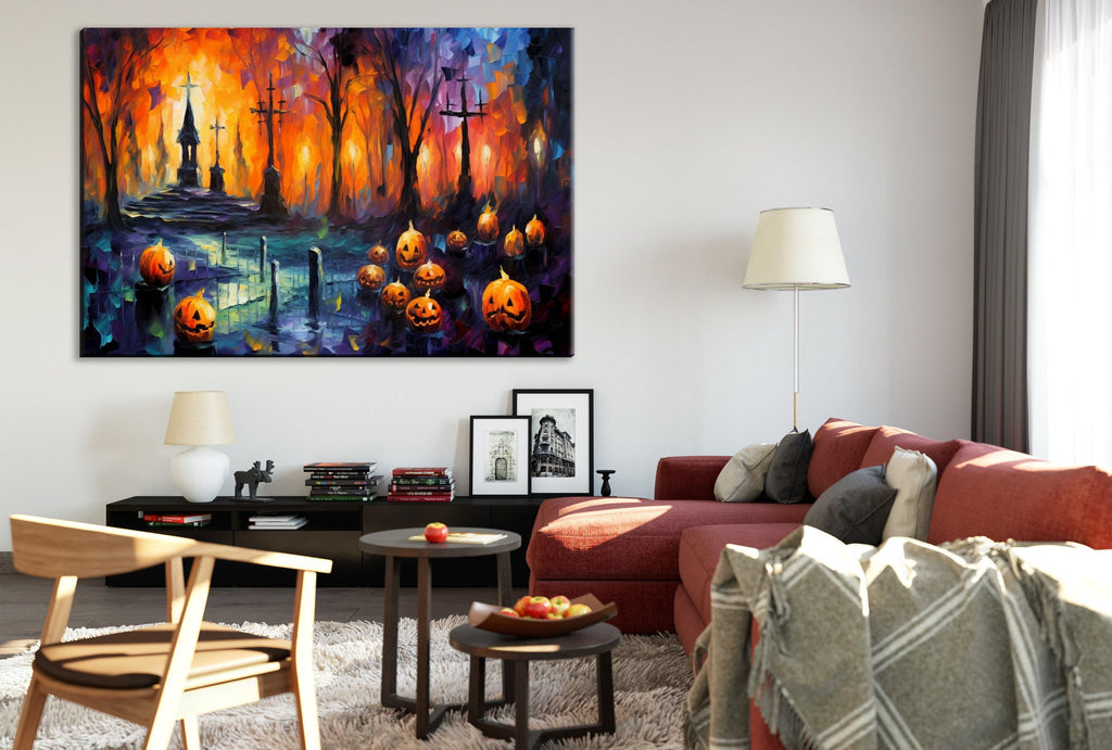 Halloween Graveyard Canvas | Spooky Wall Art - Large Gallery Wrapped Artist Print