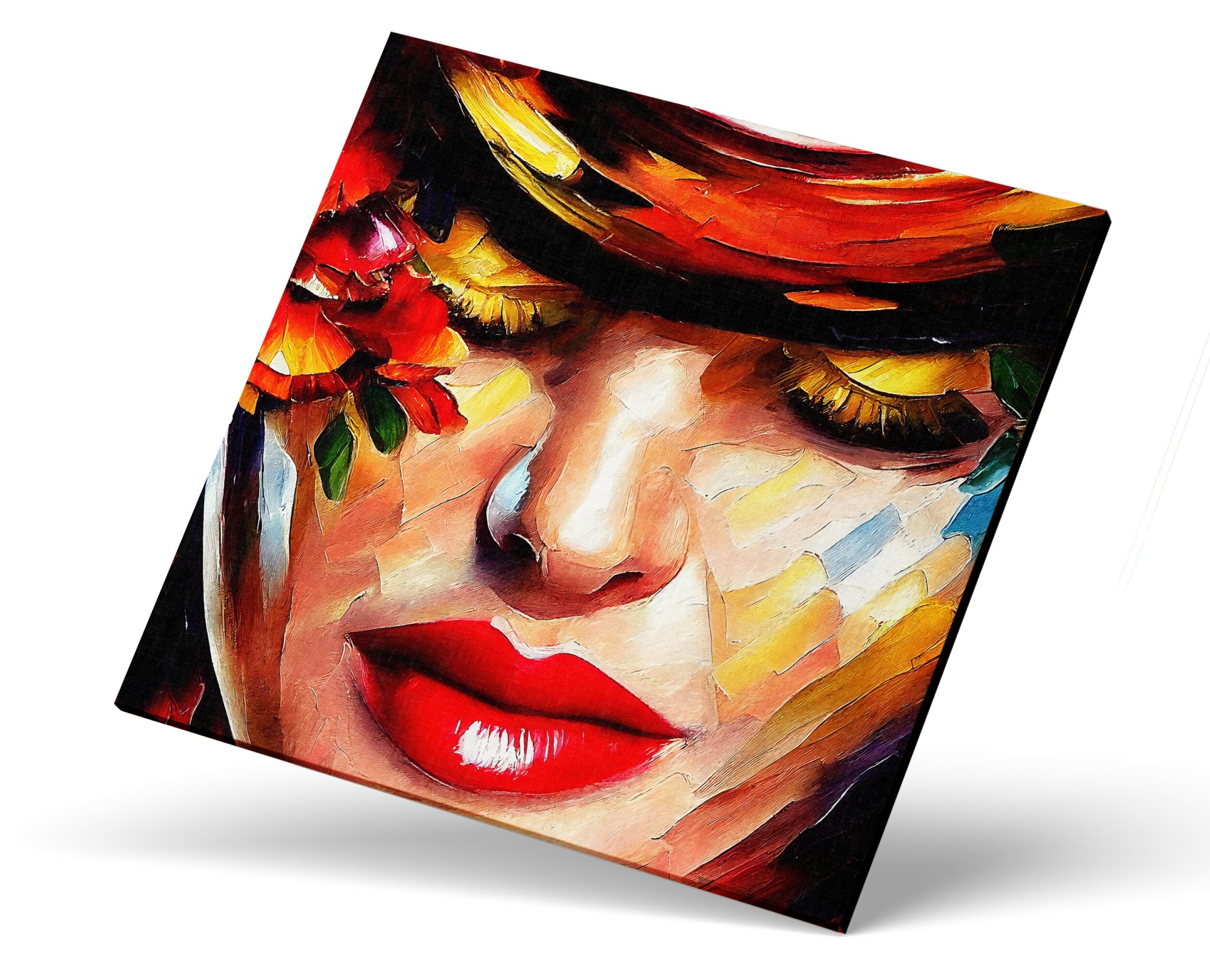 Red Lips Canvas - Woman Canvas Print With Vibrant Oil Painting, Sexy Lips Artwork
