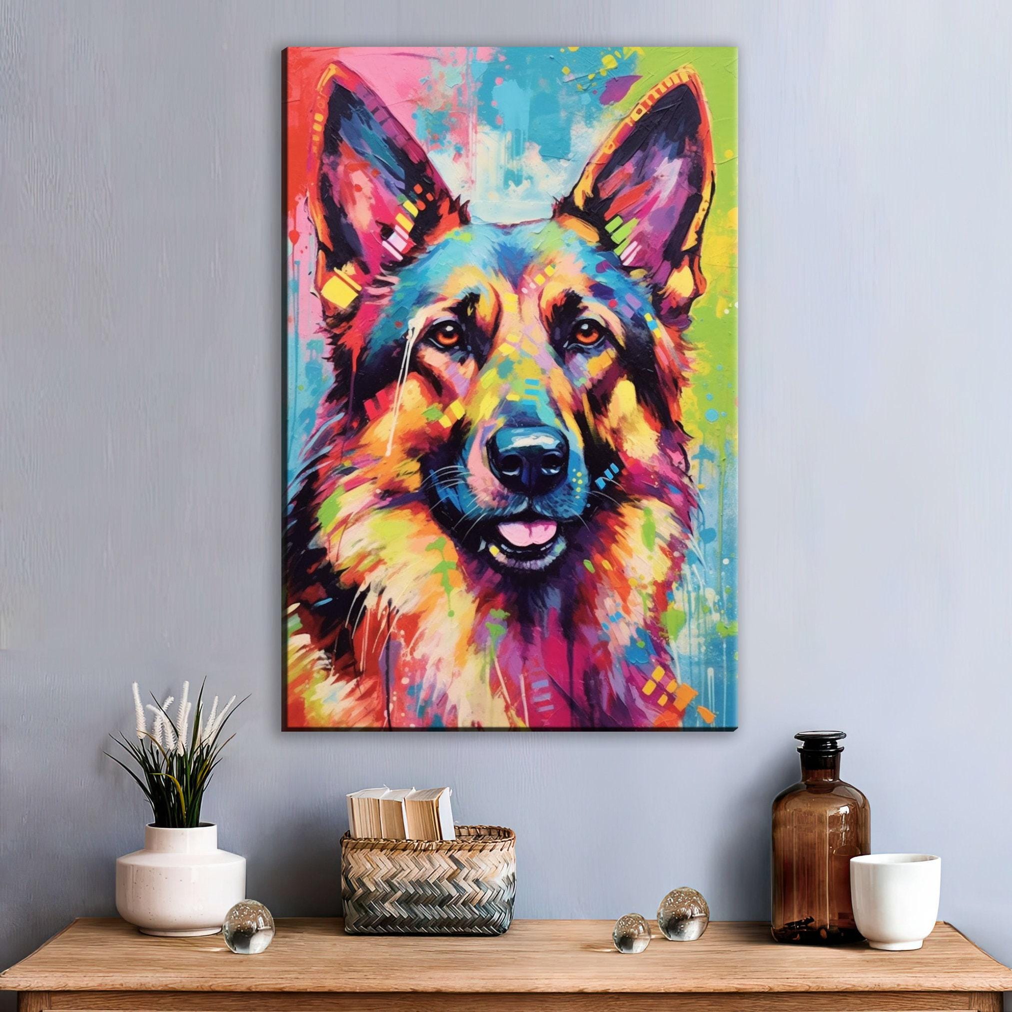 German Shepherd Wall Art - Large Canvas Print | Colorful Dog Painting, Pet Lovers Gift