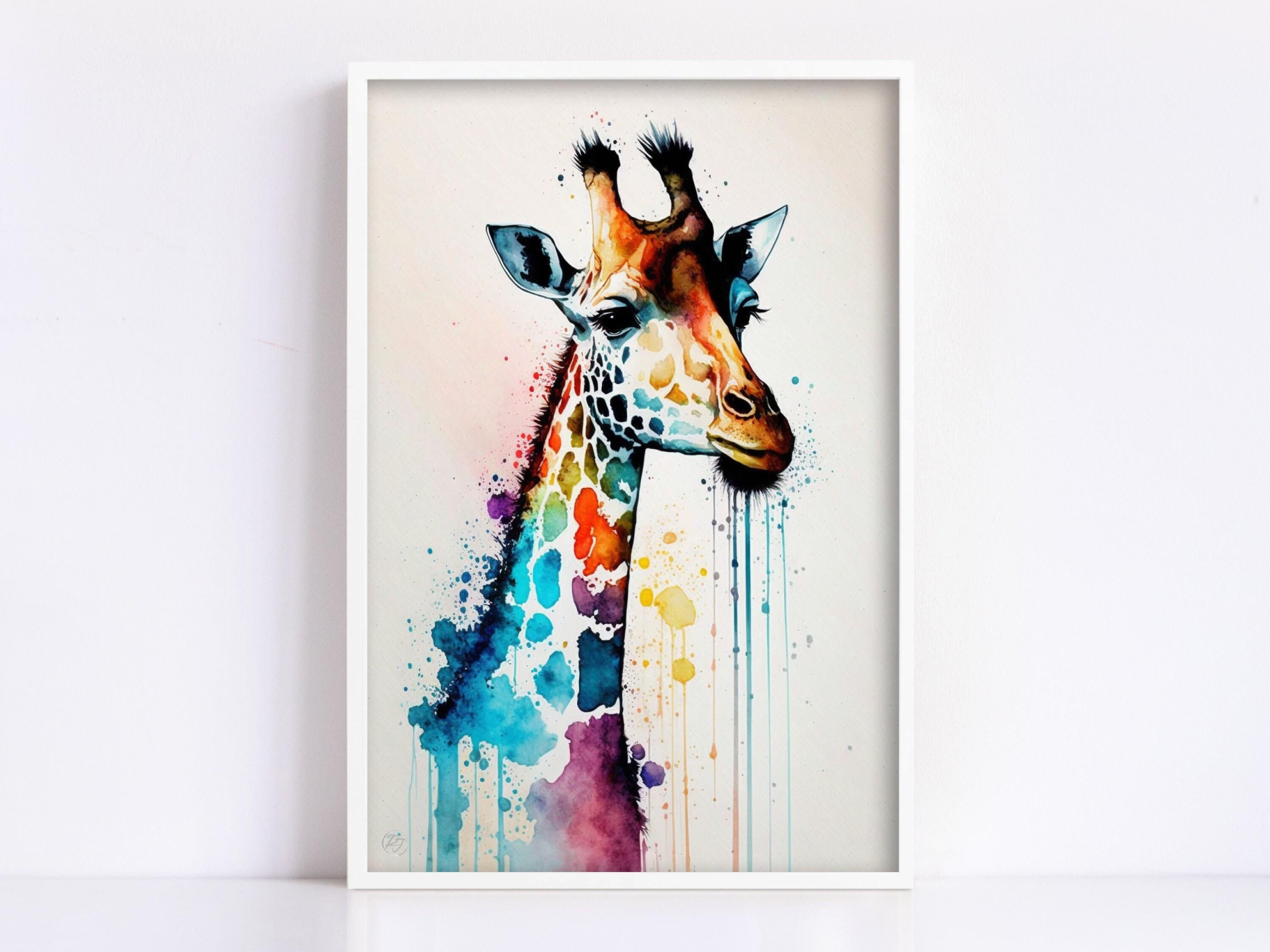 Serenity in Spots: Watercolor Giraffe Wall Decor, Giclee Print on Canvas, Artist Paper, Watercolor Paper, Available in Extra Large Sizes