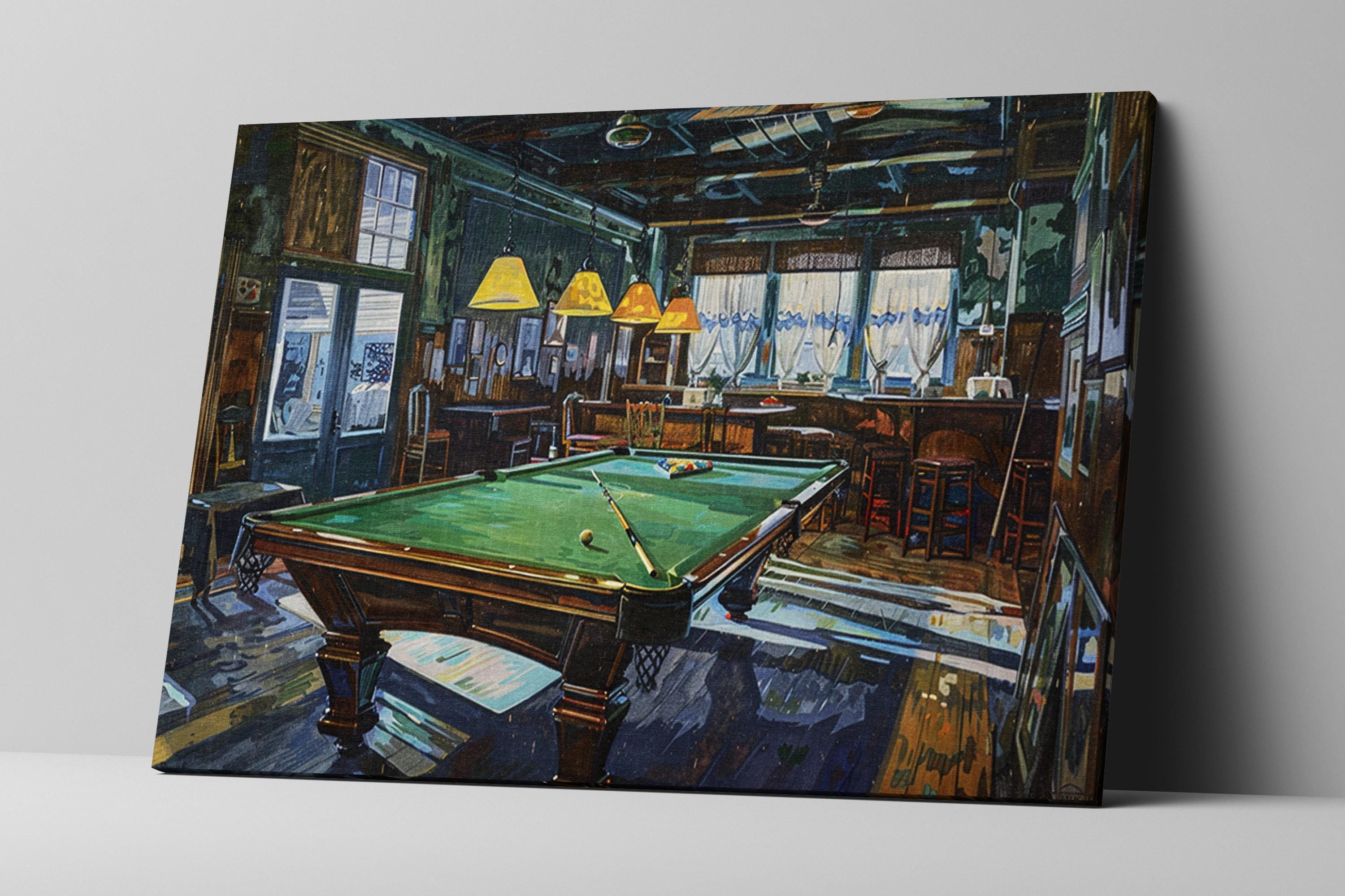 Vintage Billiards Canvas – Gallery Wrapped Pool Hall Wall Art | Extra Large Giclée Print