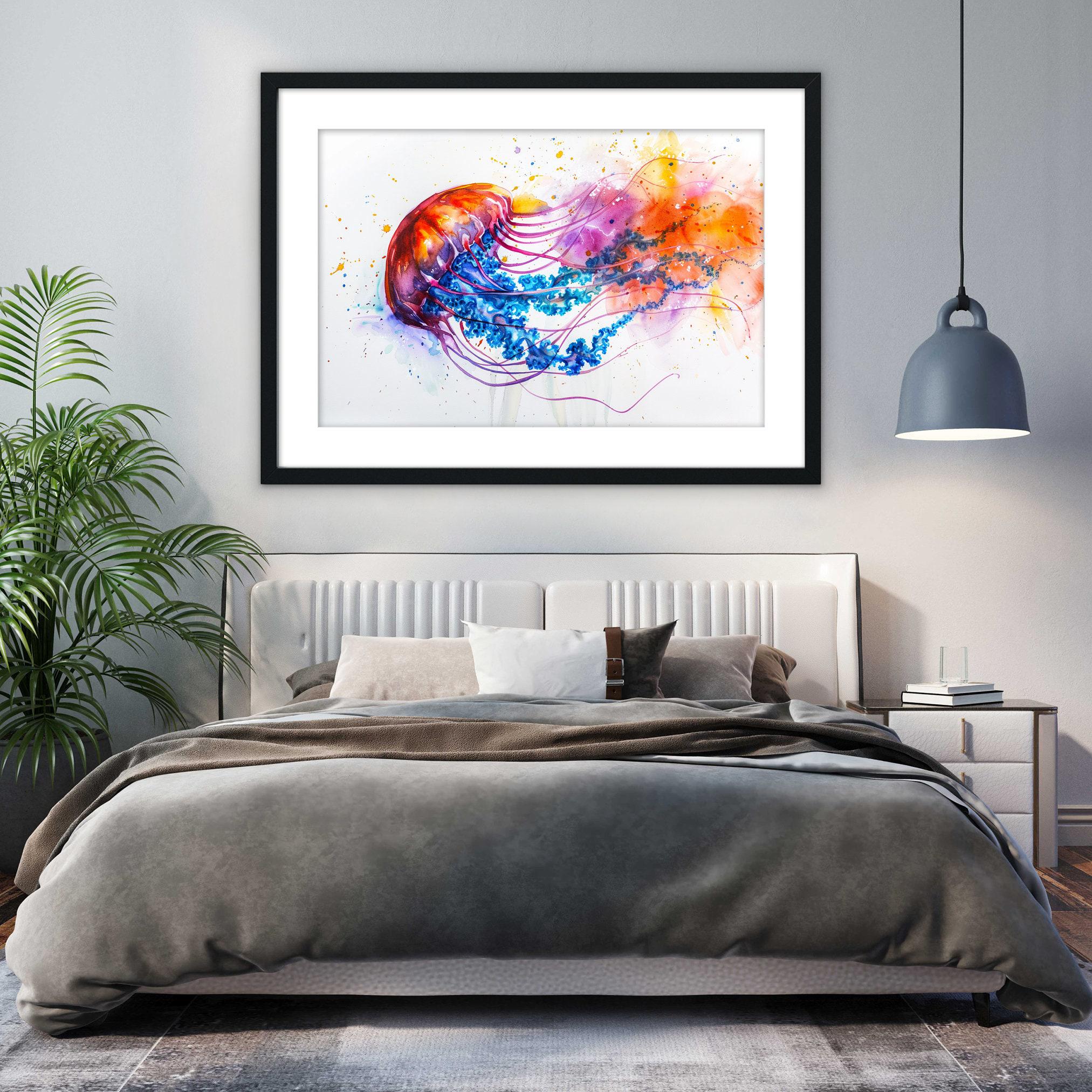 Jellyfish Watercolor Painting Wall Art, Giclee Print on Canvas, Artist Paper, Watercolor Paper, Available in Extra Large Sizes