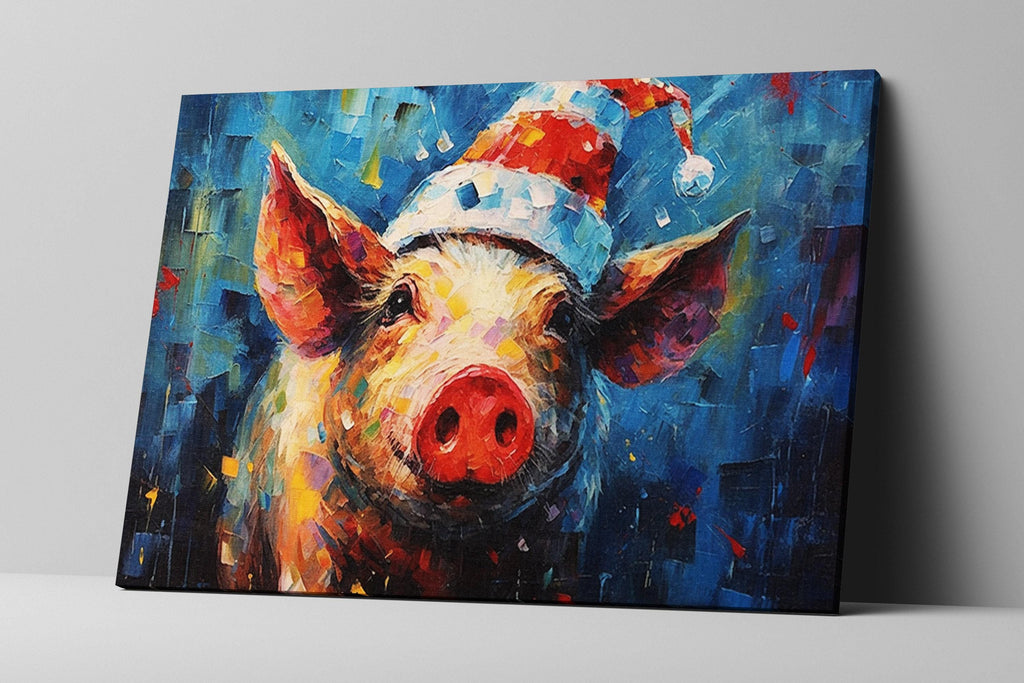 Santa Pig Painting - Whimsical Christmas Canvas Art | Extra Large Gallery Wrapped Print