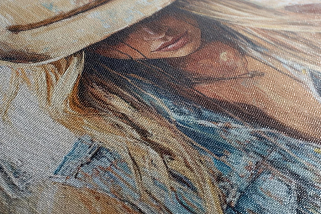 a painting of a woman wearing a cowboy hat