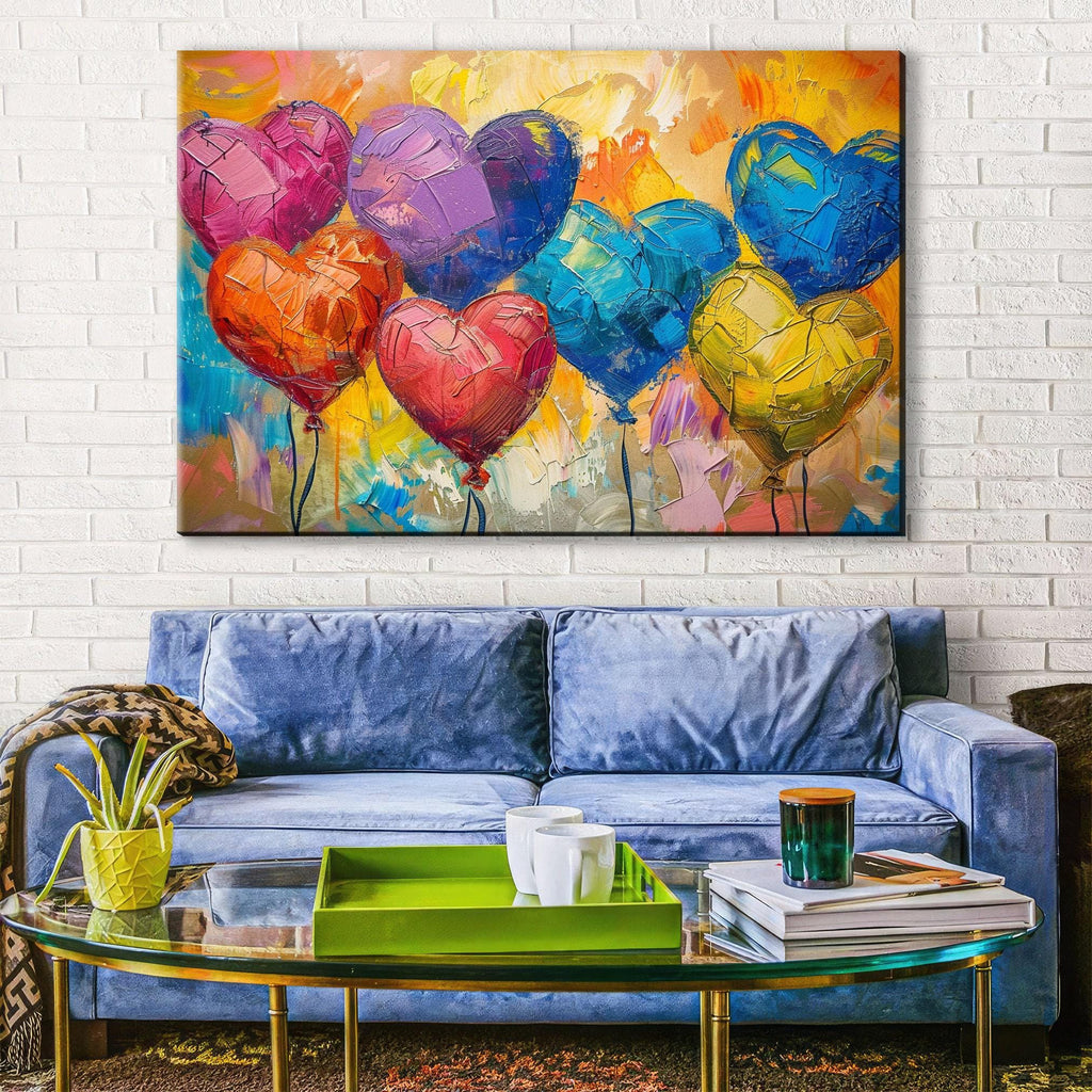 Heart Shaped Balloon Art – Large Canvas Art with Love Themed Decor, Ready to Hang