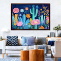 Boho Cacti Canvas Print | Bright Colorful Wall Decor - Framed Mexican Folk Art, Ready to Hang