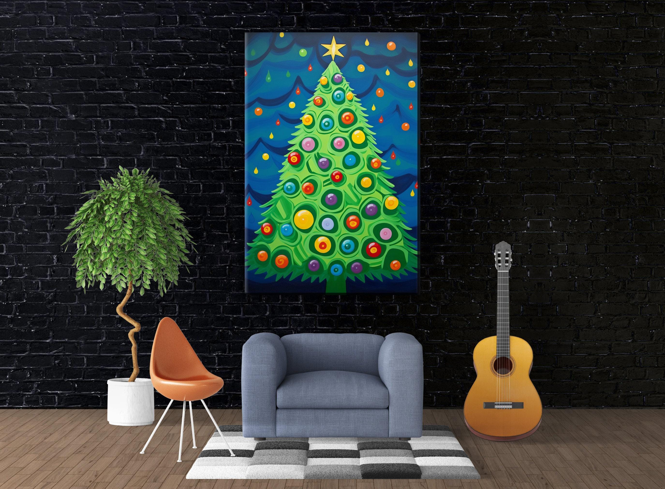 Christmas Canvas Art - Vibrant Holiday Wall Art | Colorful Xmas Tree Painting, Ready to Hang