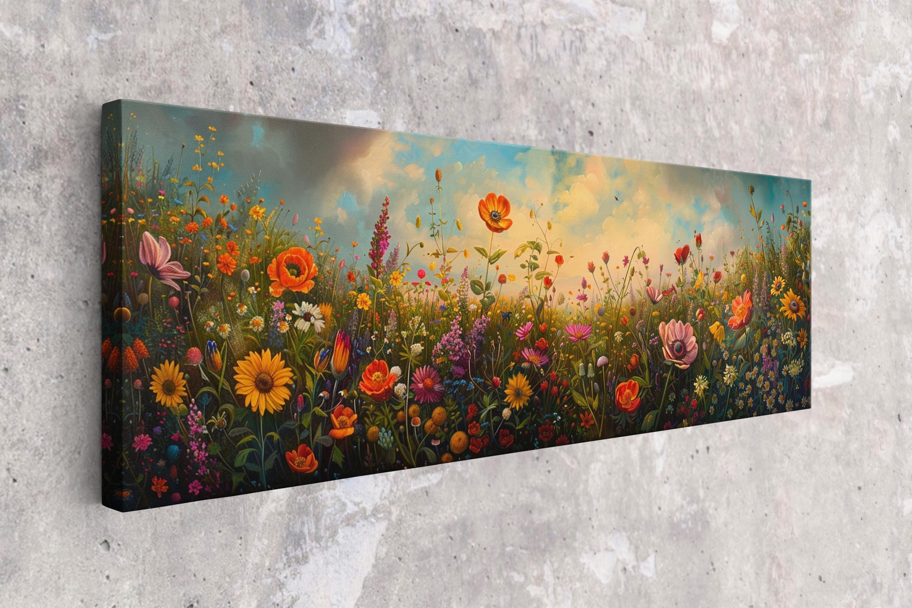 Wildflower Panoramic Canvas – Extra Large Boho Wall Art | Gallery Wrapped, Ready to Hang