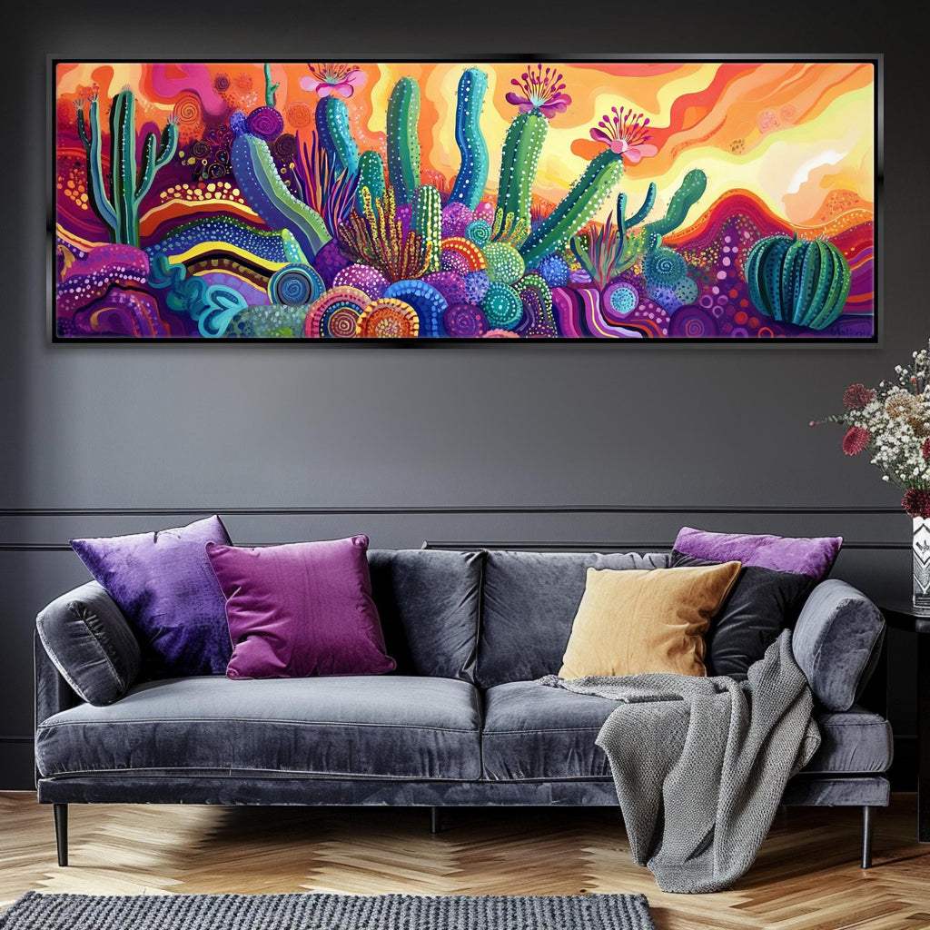 Saguaro Cactus Canvas Panoramic Wall Art – Large Framed Gallery Wrapped Print