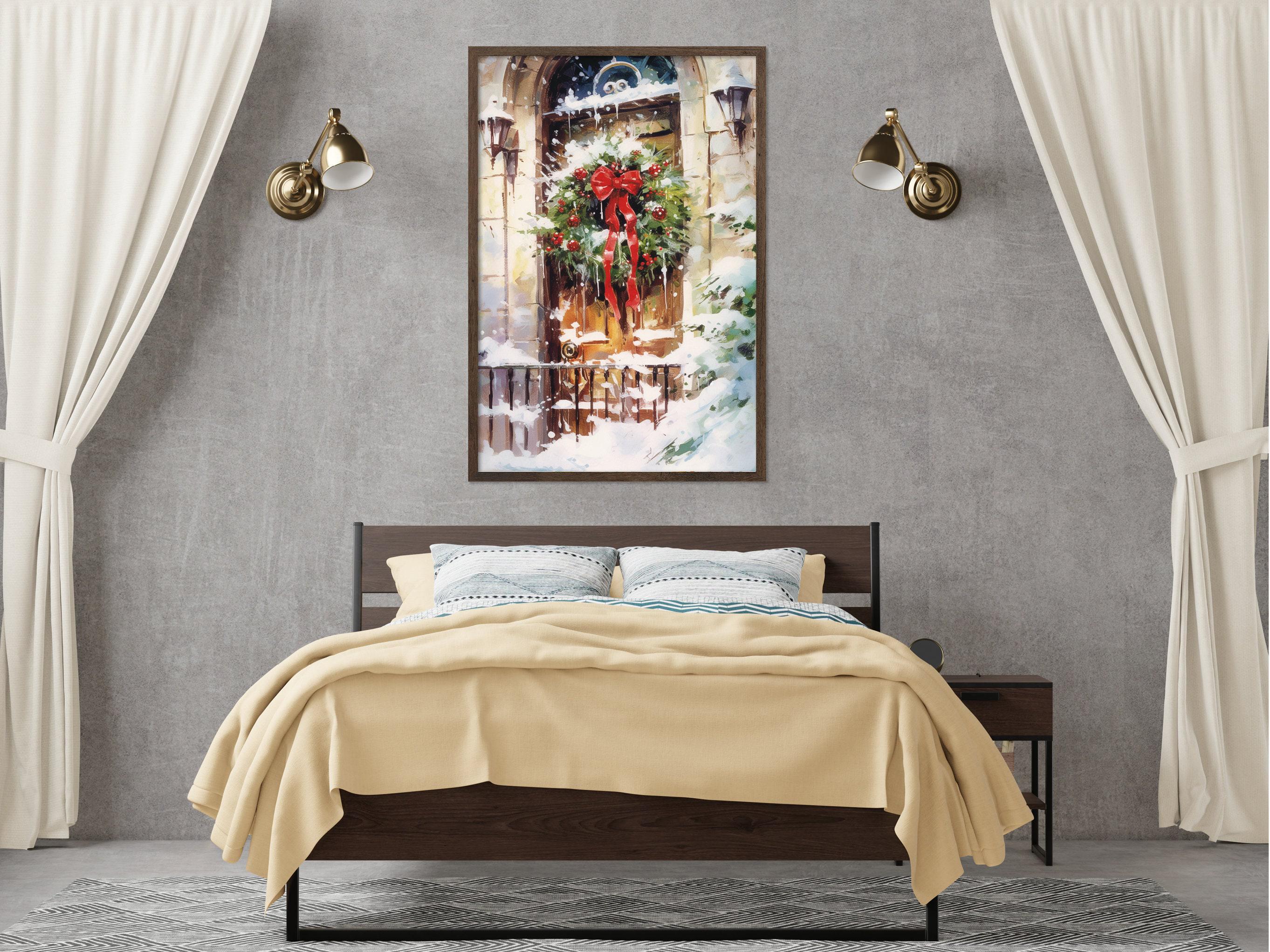 Watercolor Christmas Wreath Painting - Holiday Art, Giclee Print on Canvas, Artist Paper, Watercolor Paper, Available in Extra Large Sizes