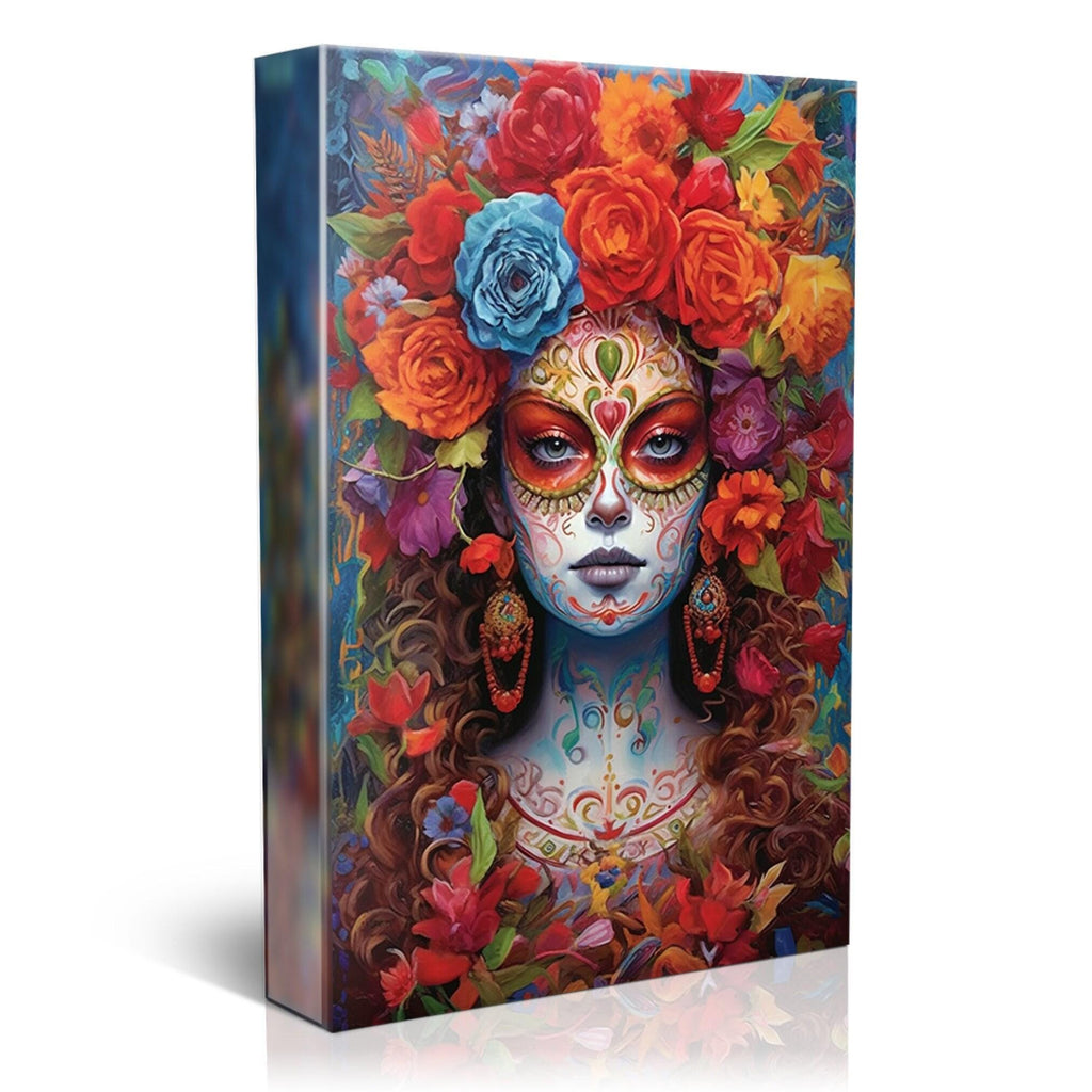Sugar Skull Wall Art – Floral Skull Canvas Featuring Vibrant Mexican Remembrance Painting