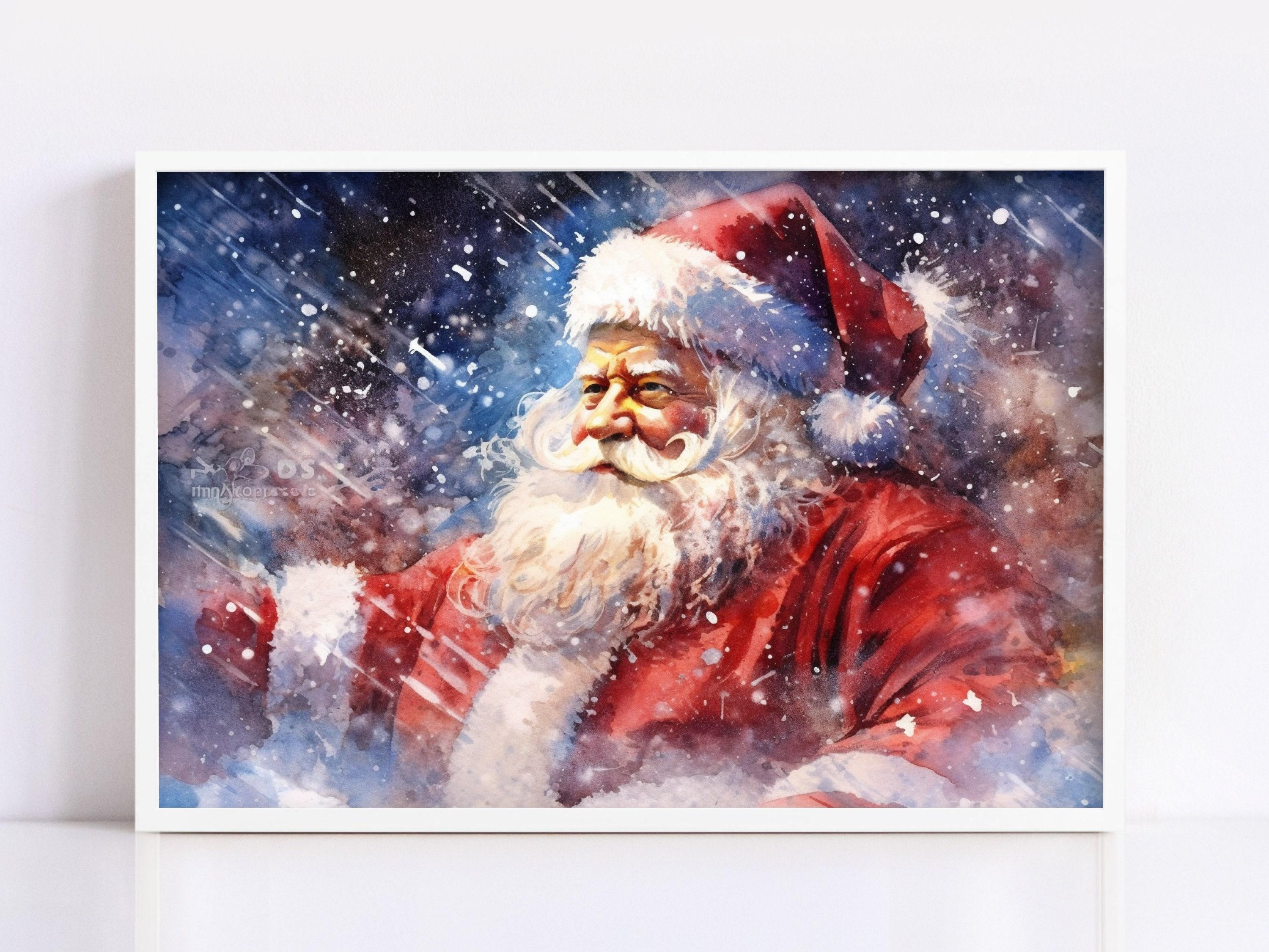 Jolly Old Saint Nick Watercolor - Traditional Holiday Decor, Print on Canvas, Artist Paper, Watercolor Paper, Available in Extra Large Sizes