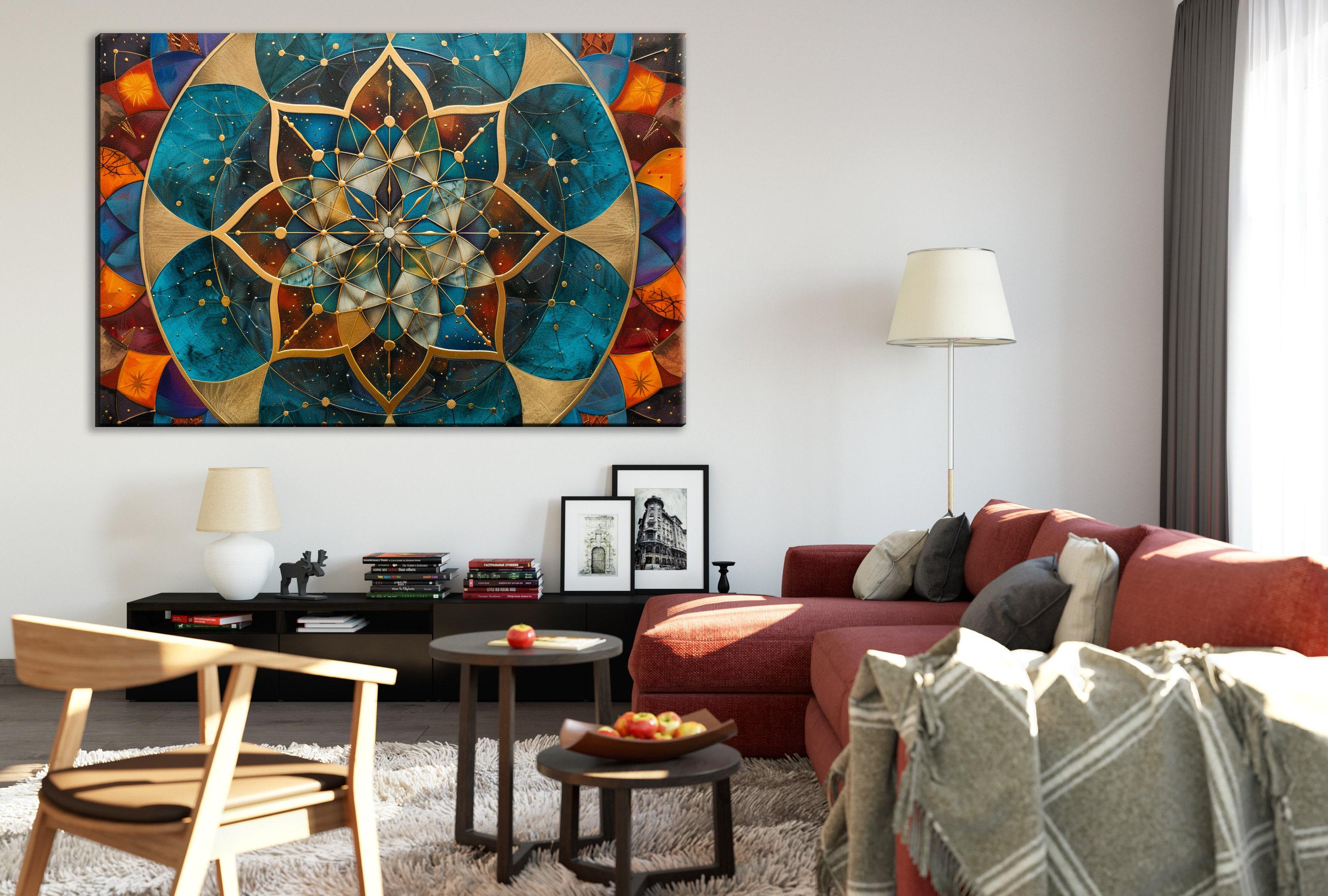 Sacred Geometry Wall Art – Extra Large Canvas with Gold Accented Print, Ready to Hang
