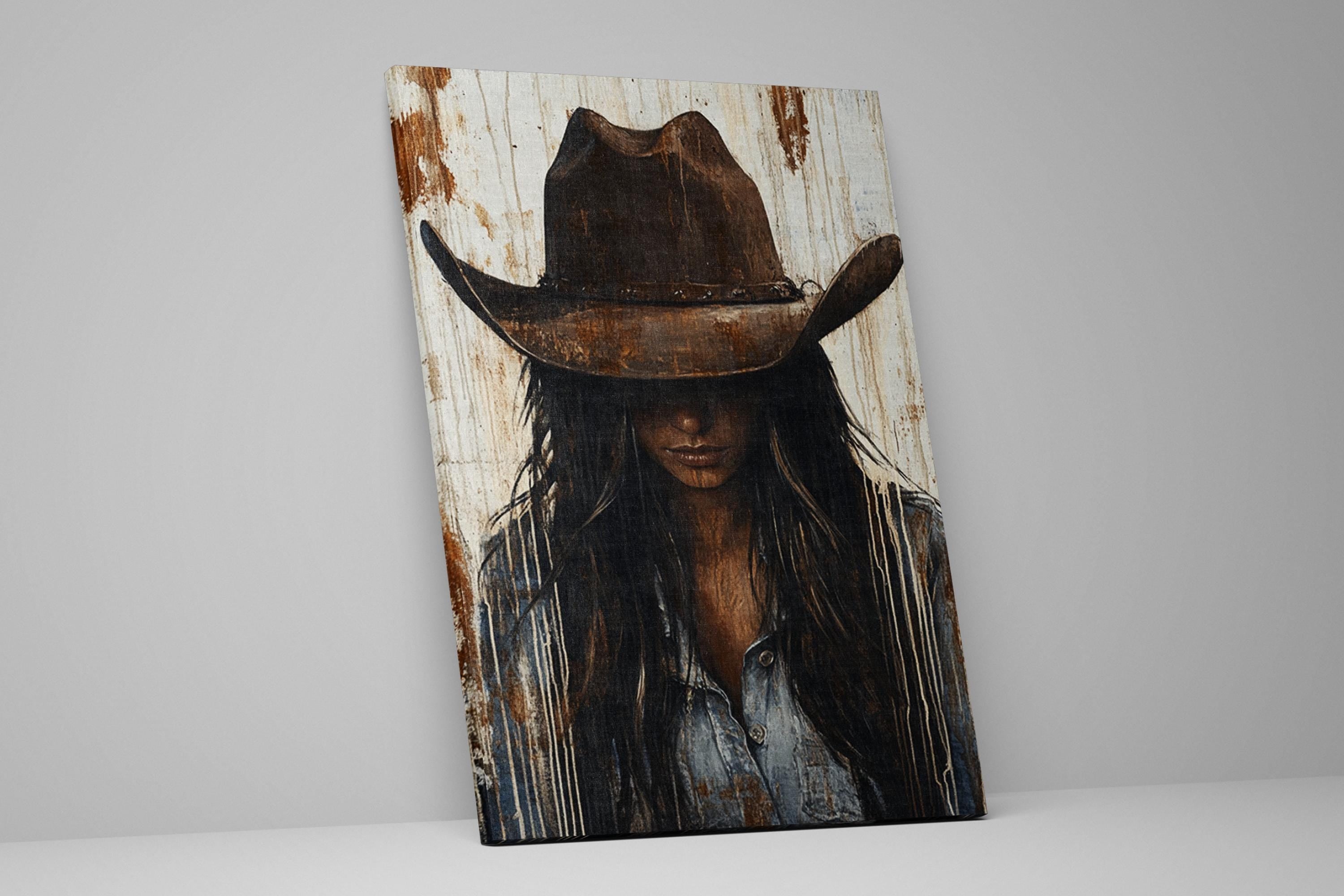 a painting of a woman wearing a cowboy hat