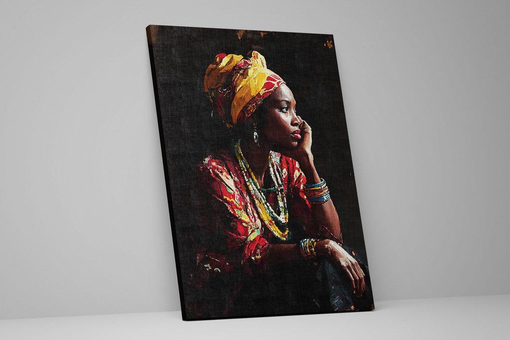 a painting of a woman with a turban on her head