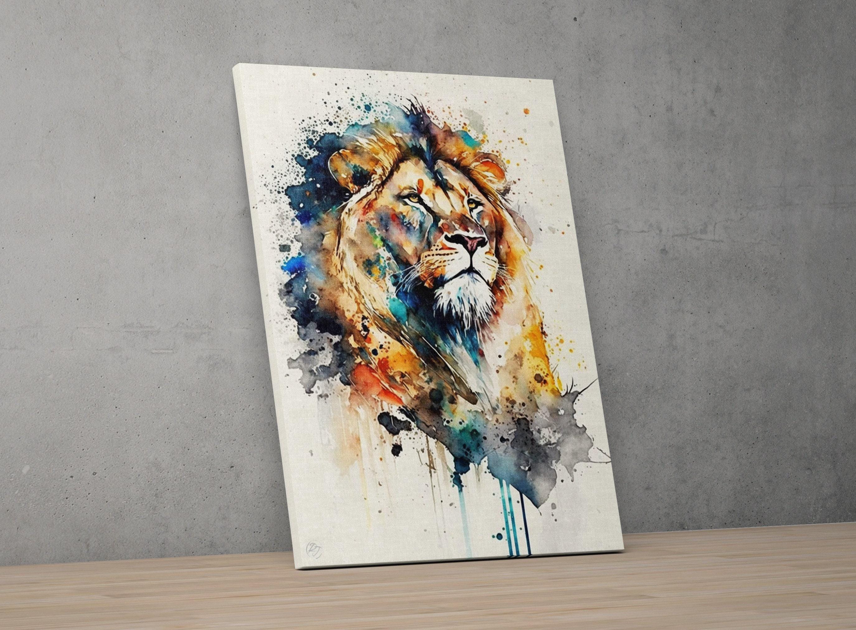 Majestic Lion: Watercolor Lion Wall Art Print, Giclee Print on Canvas, Artist Paper, Watercolor Paper, Available in Extra Large Sizes