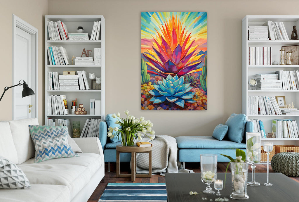 Modern Agave Cactus – Colorful Southwest Wall Art | Gallery Wrapped Canvas Print