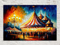 Circus Scene Canvas Art - Large Vintage Carnival Print With Wooden Frame